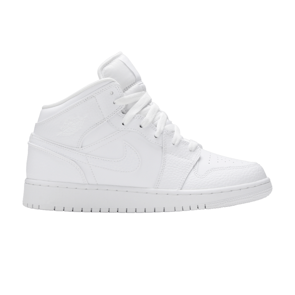 Air Jordan 1 Mid GS 'Triple White Tumbled Leather' 2020