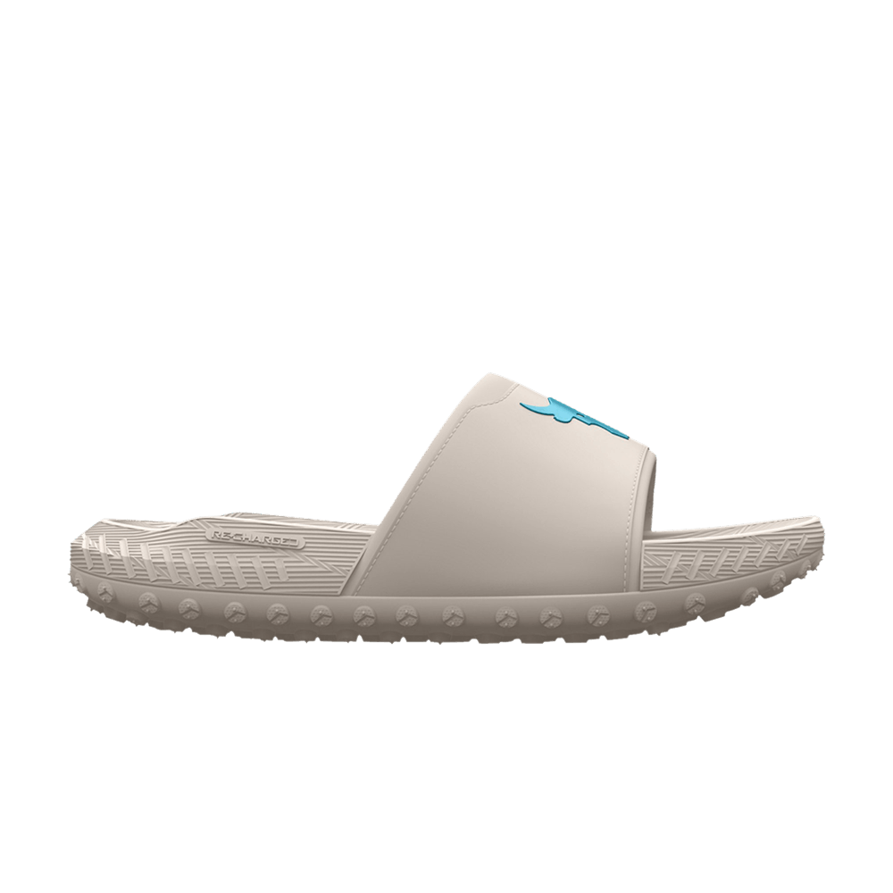 Pre-owned Under Armour Project Rock 3 Slide 'grey Matter Blue Surf'