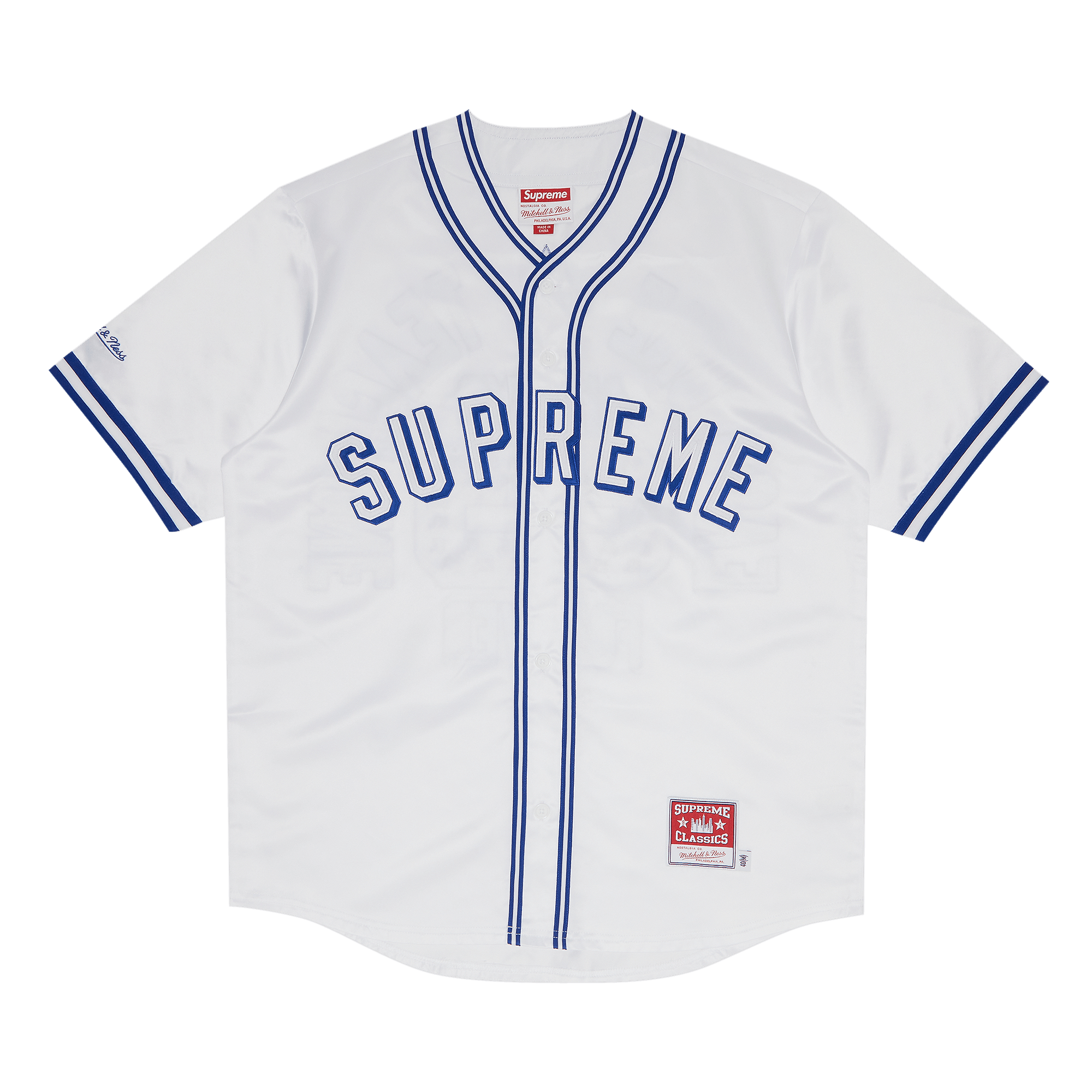 Supreme x Mitchell & Ness Satin Baseball Jersey 'White'