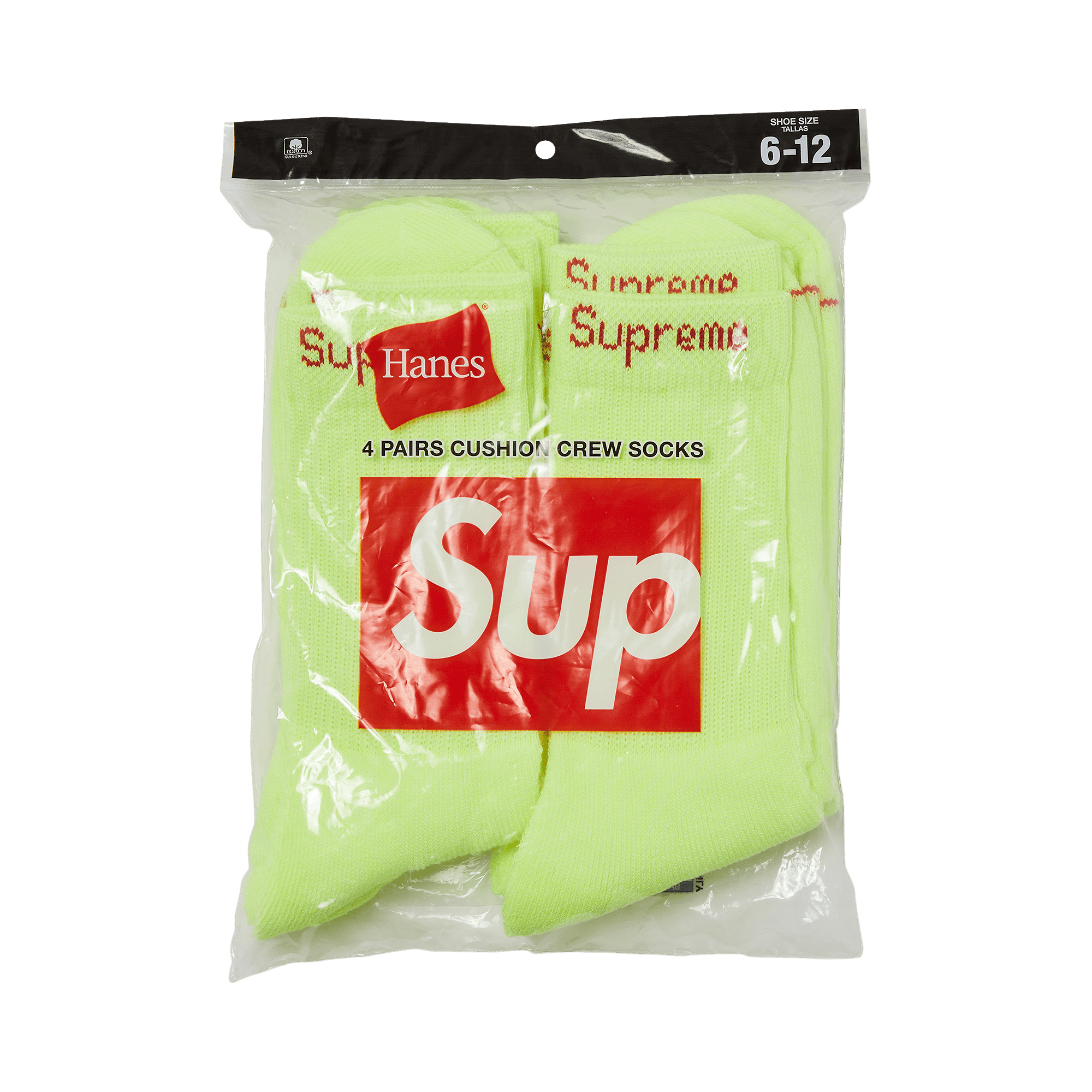 Supreme x Hanes Crew Socks (4 Pack) 'Fluorescent Yellow'