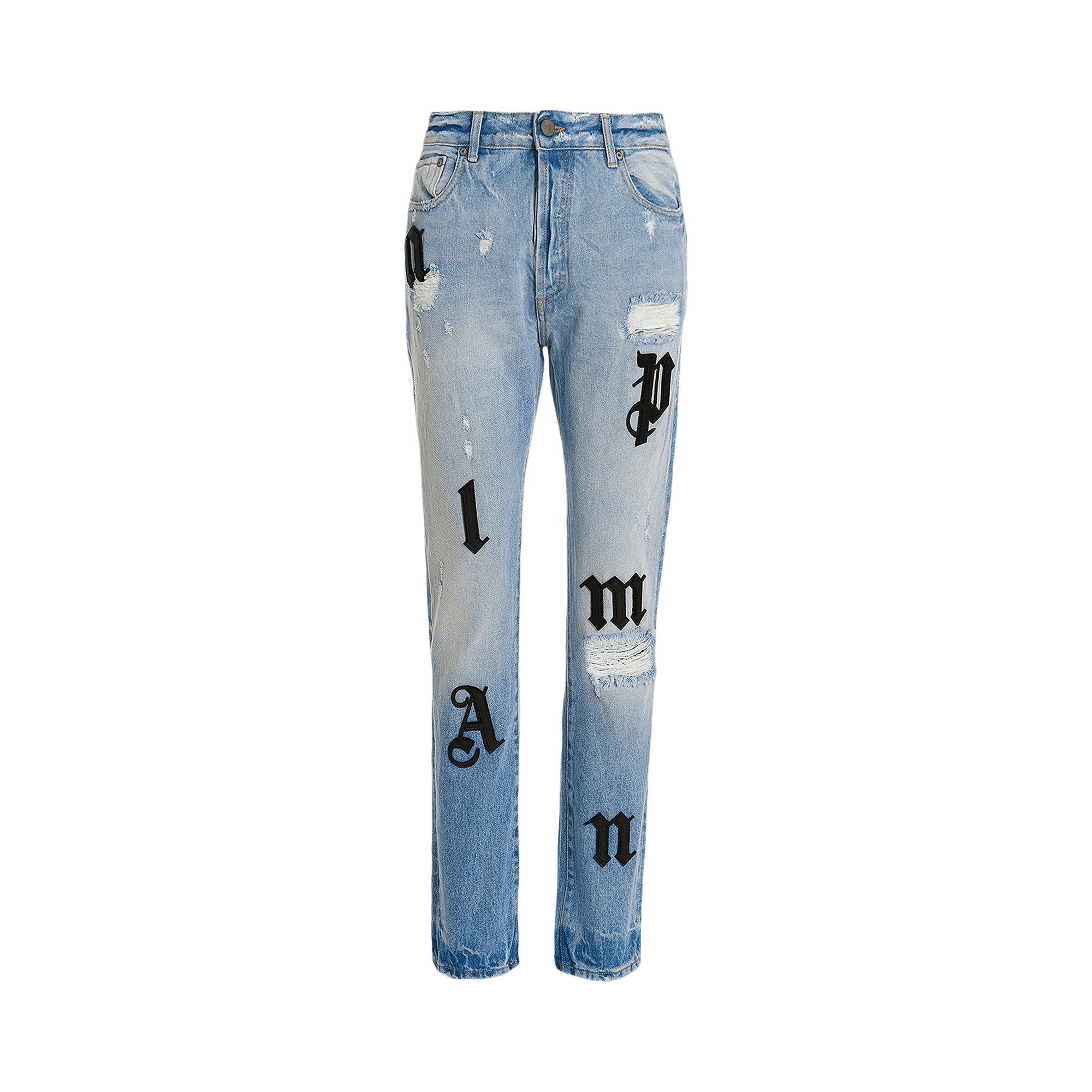 Palm Angels Logo Patches Straight Leg Jeans 'Light Blue/Black'
