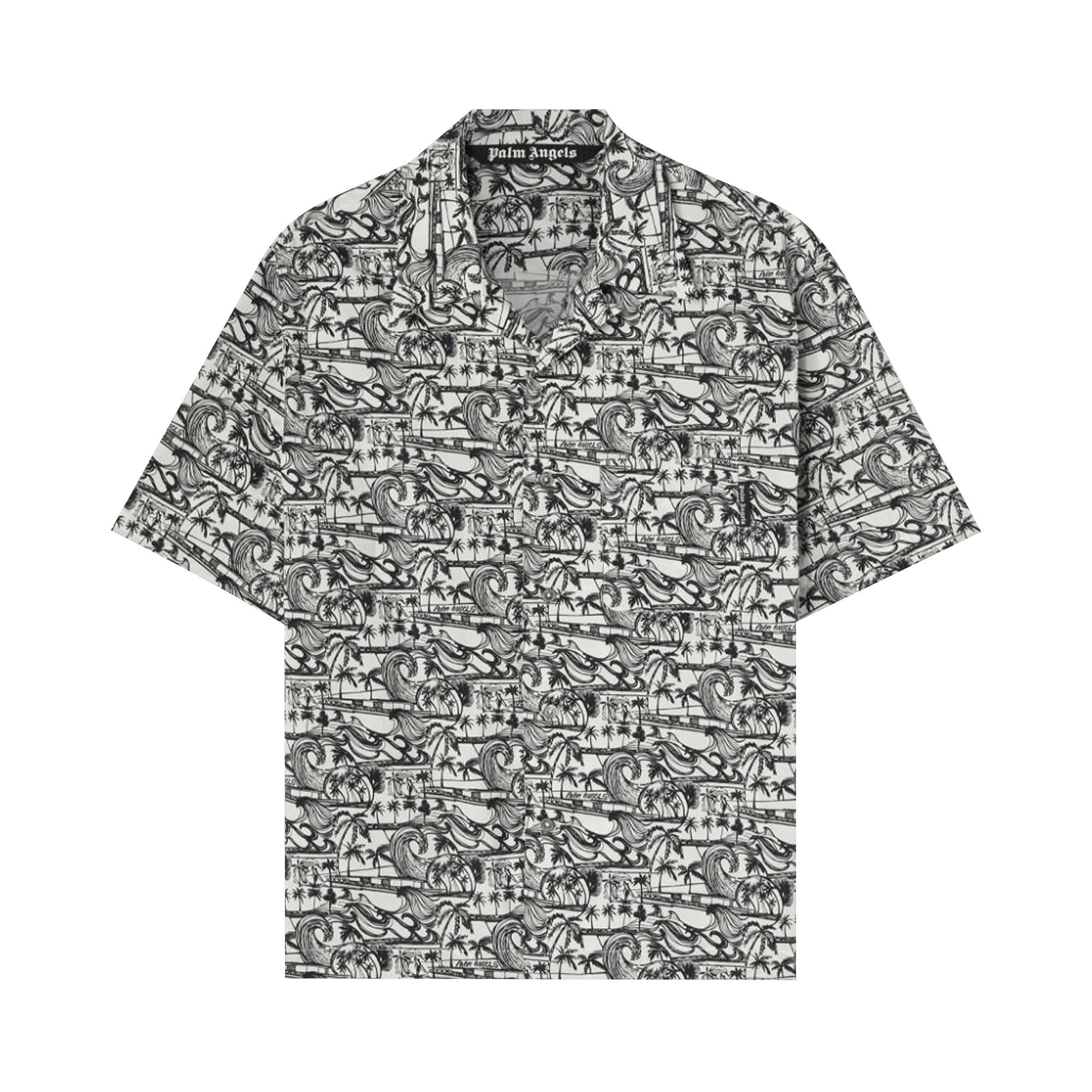 Palm Angels Waves Bowling Shirt 'White/Black'