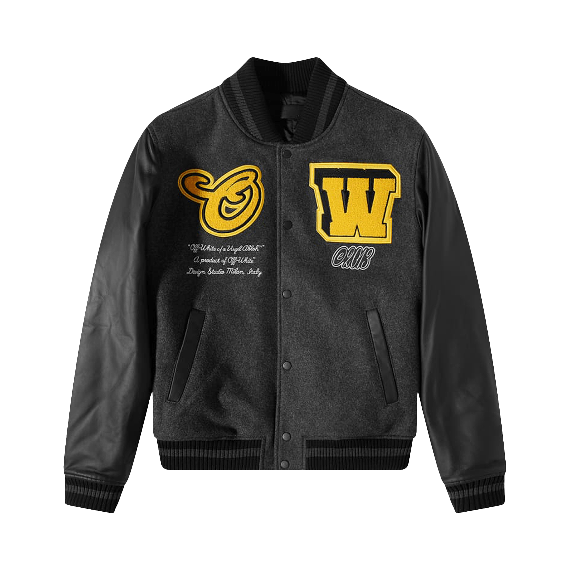 Off-White Vars Cat Leather Jacket 'Black/Yellow'