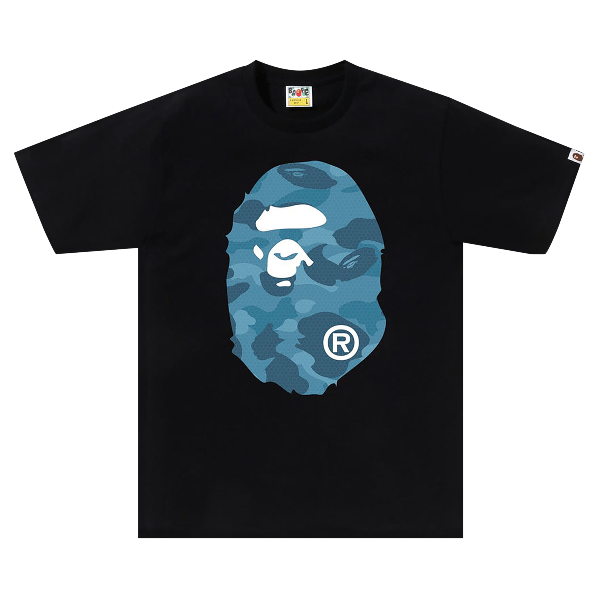 BAPE Honeycomb Camo Big Ape Head Tee 'Black/Blue'