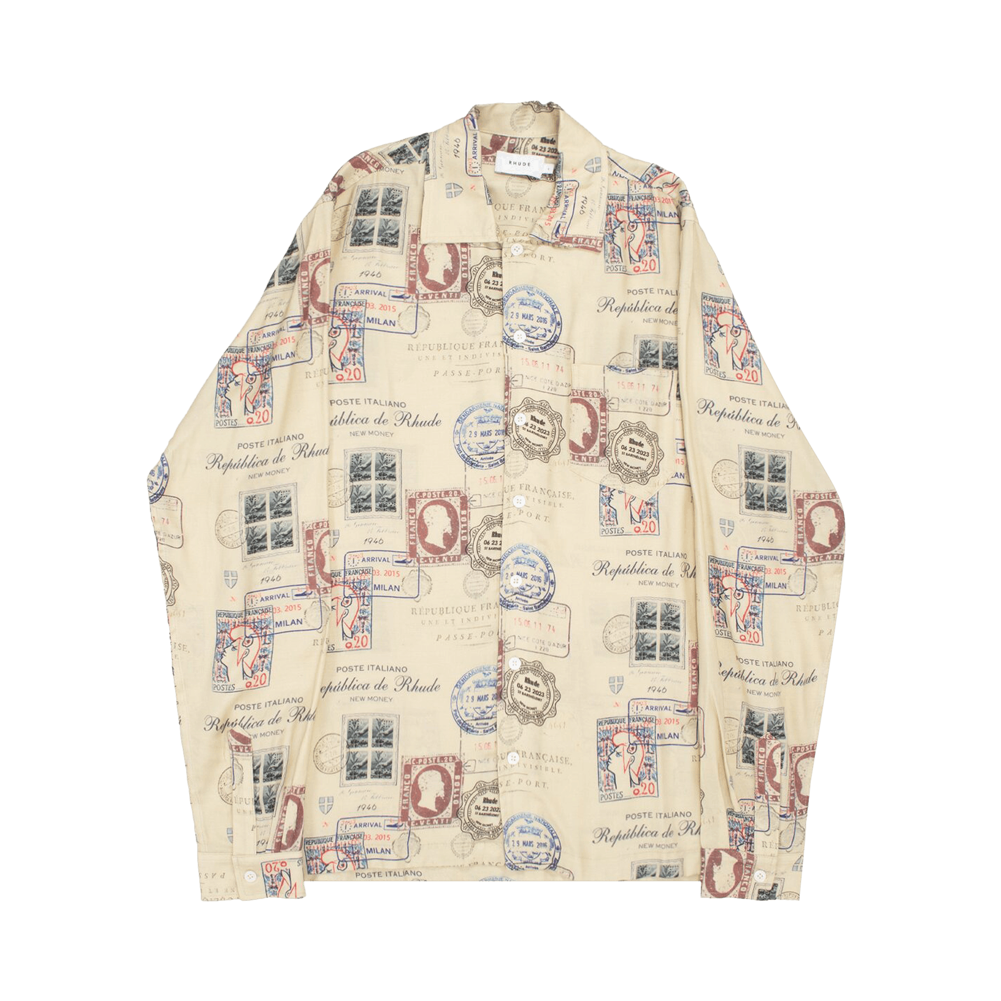 Rhude Passport Stamp Print Shirt 'Beige/Multicolor'
