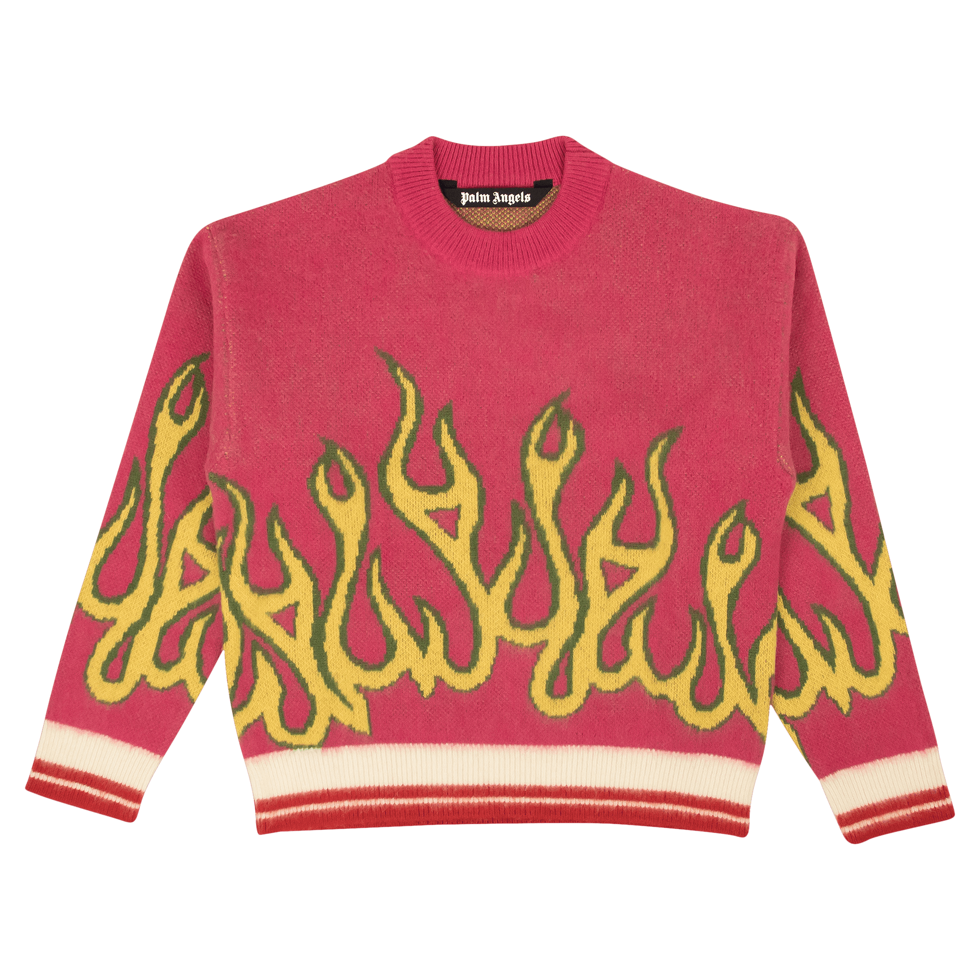 Palm Angels Wool Burning Crewneck Sweater 'Fuchsia/Yellow'