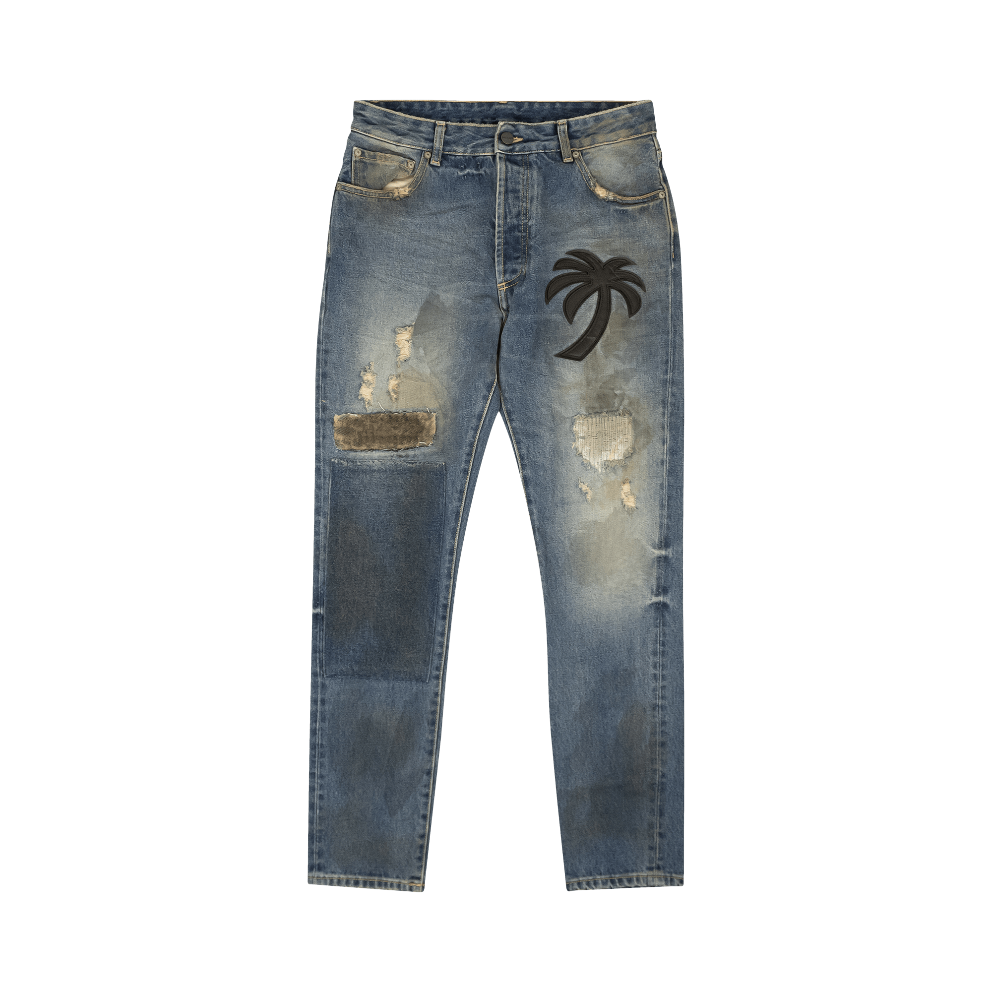 Palm Angels Curved Palm Patch Detail Straight Leg Jeans 'Blue'