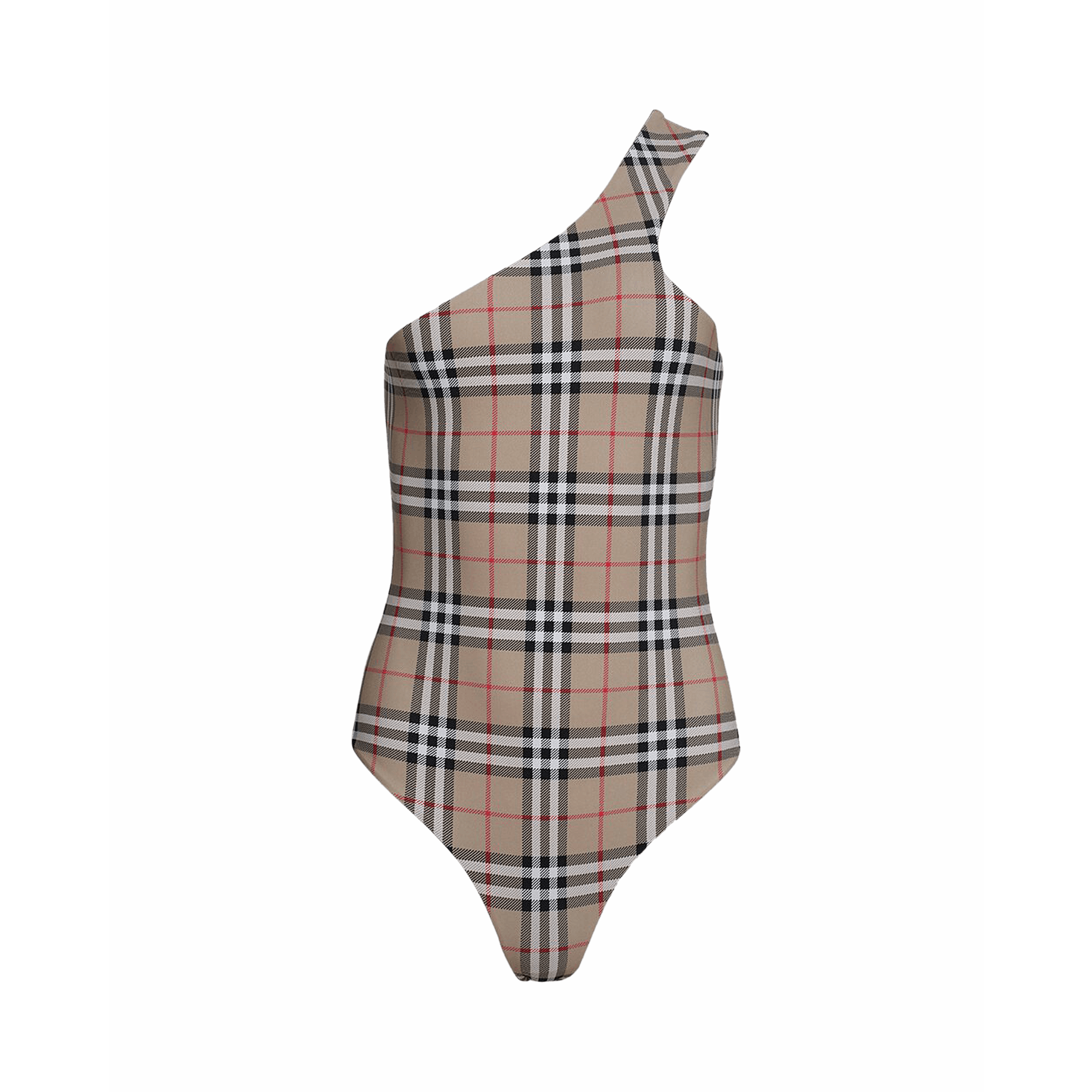 Pre-owned Burberry Vintage Check One Shoulder Swimsuit 'archive Beige' In Tan