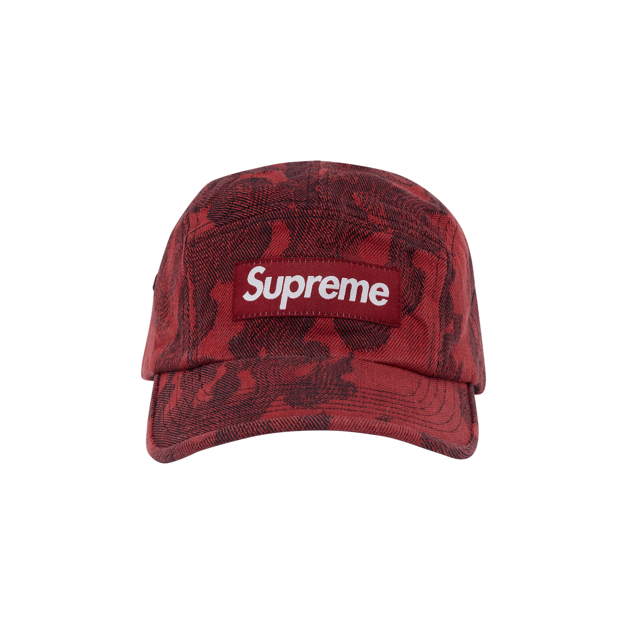 Supreme Flames Jacquard Denim Camp Cap 'Washed Red'