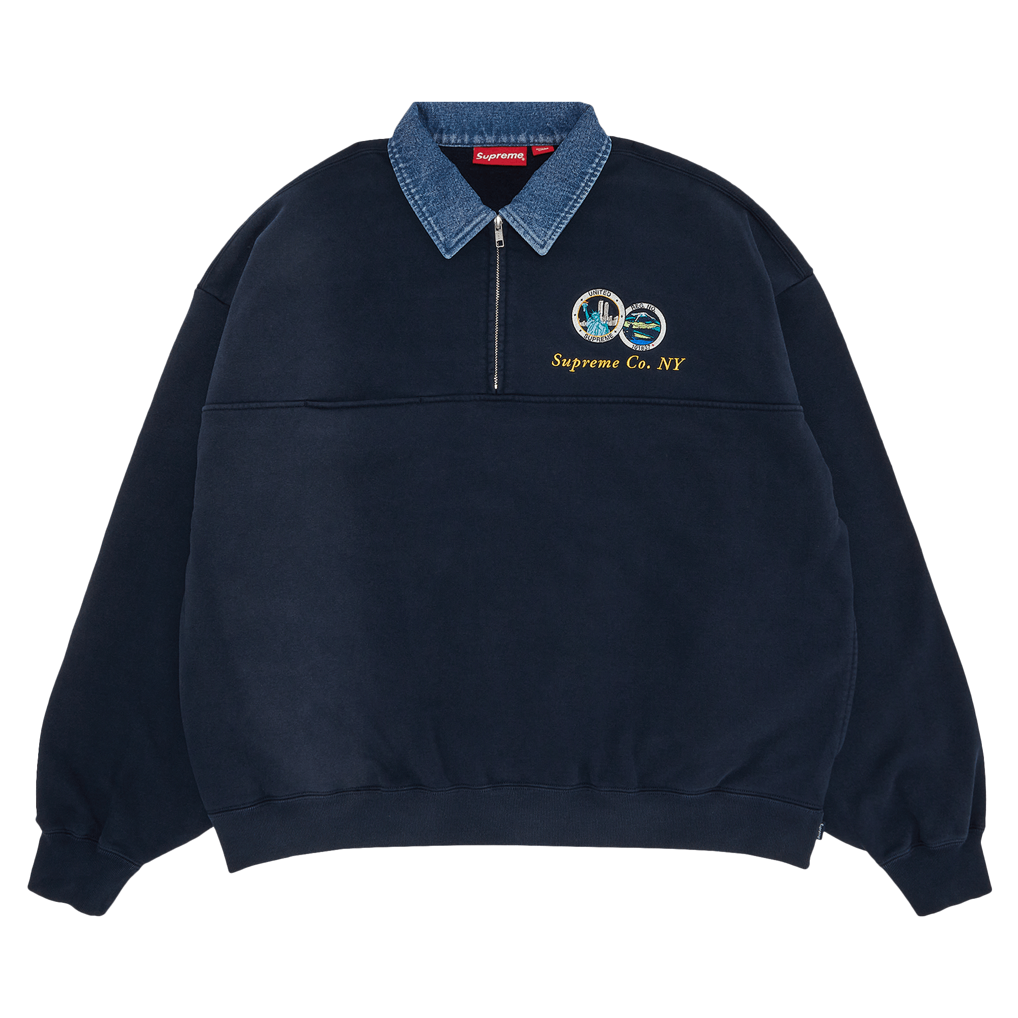 Supreme Denim Collar Half Zip Sweatshirt 'Navy'