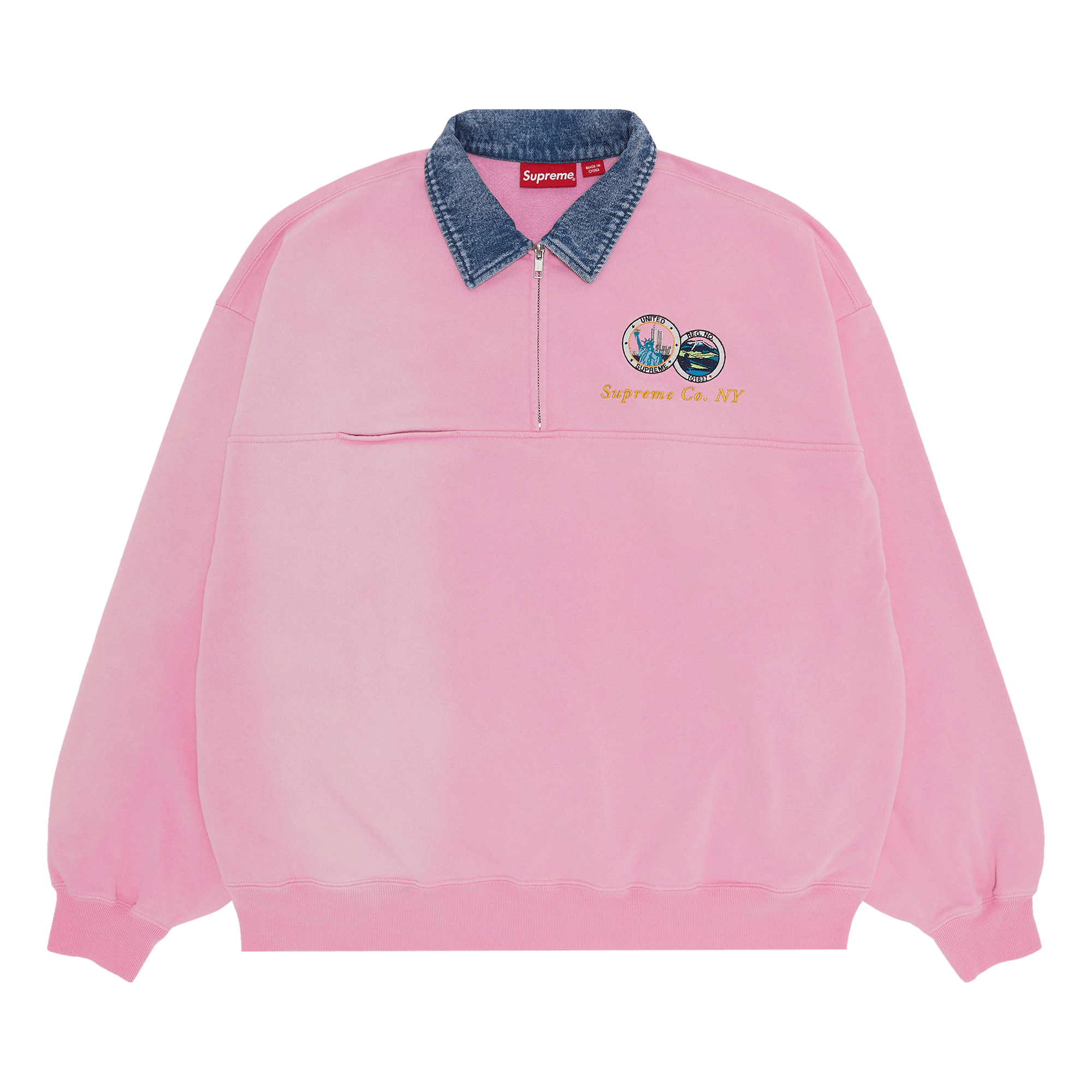 Supreme Denim Collar Half Zip Sweatshirt 'Pink'