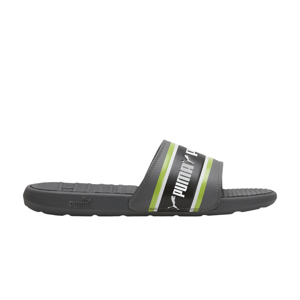 Pre-owned Puma Cool Cat Slide 'stripe Repeat - Castlerock Limepunch' In Black