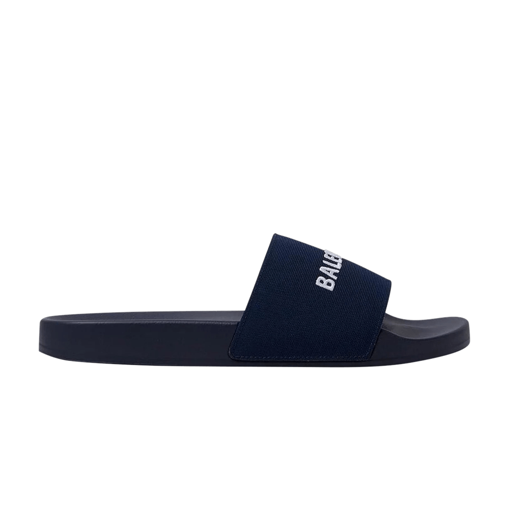 Balenciaga Logo Embroidered Pool Slides 'Navy'
