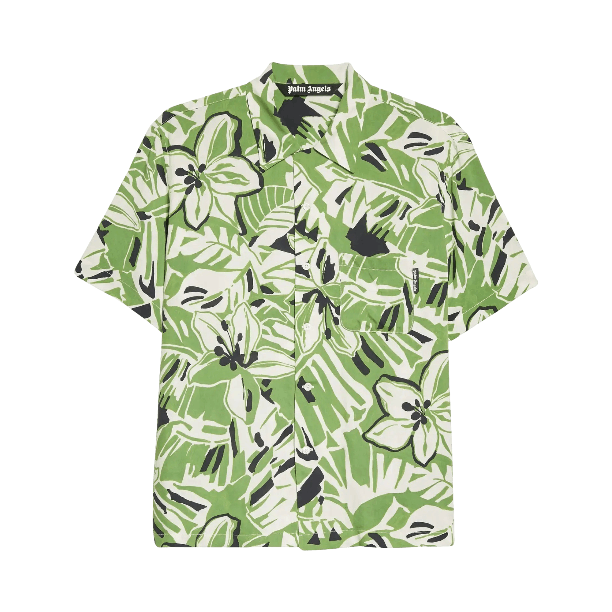 Palm Angels Macro Hibiscus Bowling Shirt 'Green/White'