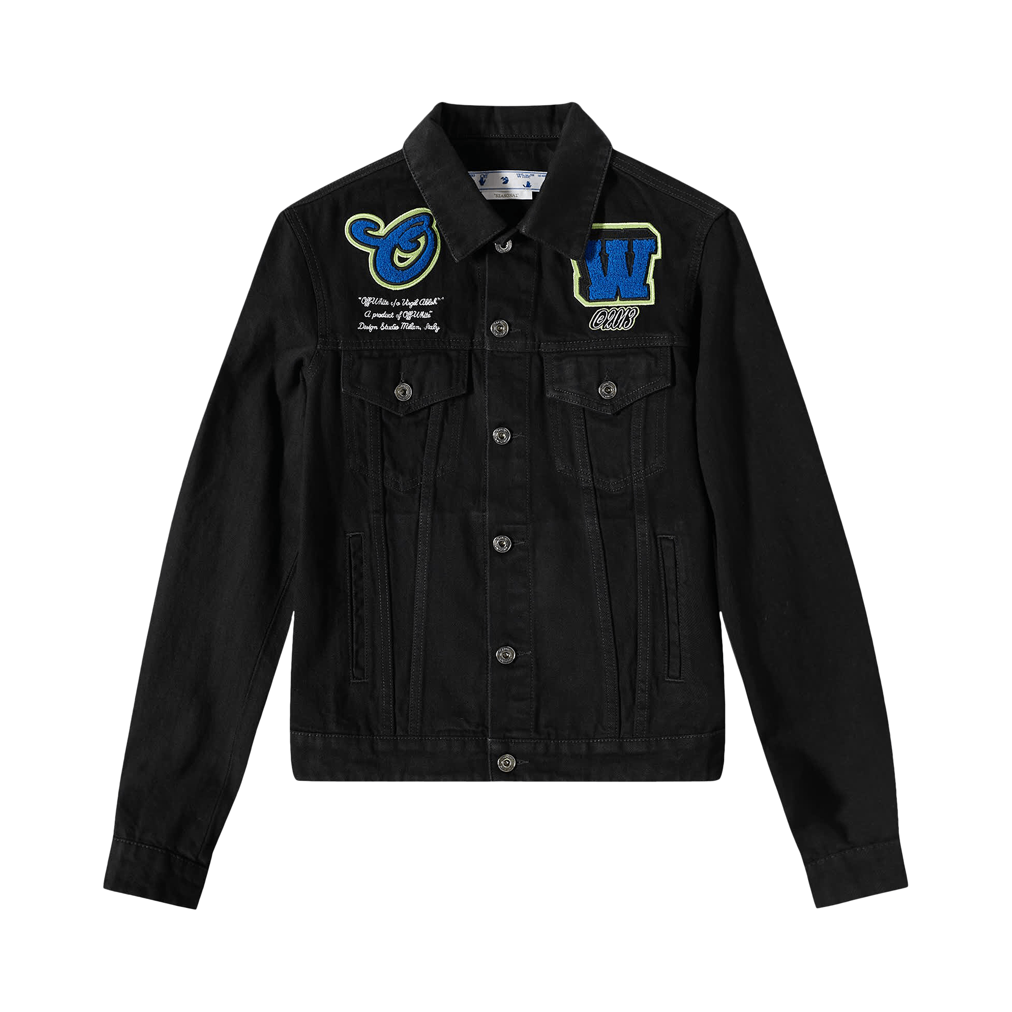 Off-White Varsity Patch Denim Jacket 'Black/Blue'