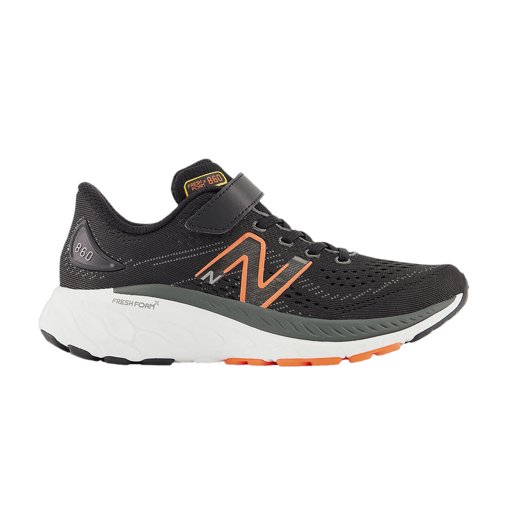 New Balance Fresh Foam X 860v13 Bungee Lace Top Strap Little Kid Wide 'Black Neon Orange'
