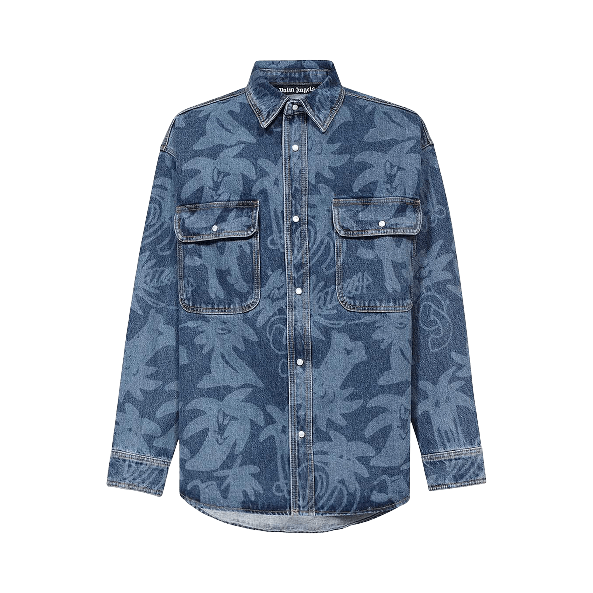 Palm Angels Palmity Laser Print Denim Shirt 'Light Blue'