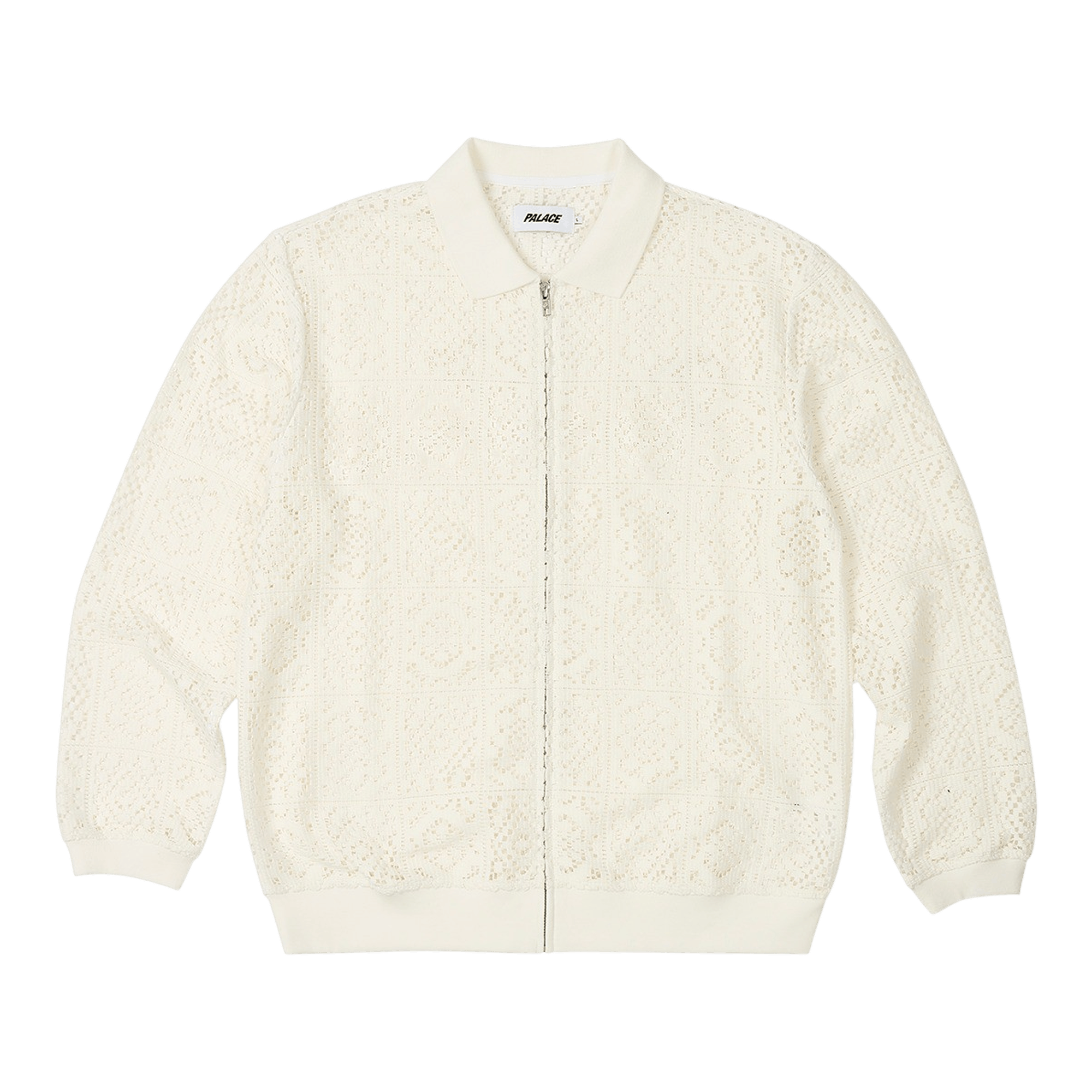 Palace Crochet Zip Long-Sleeve Polo 'White'