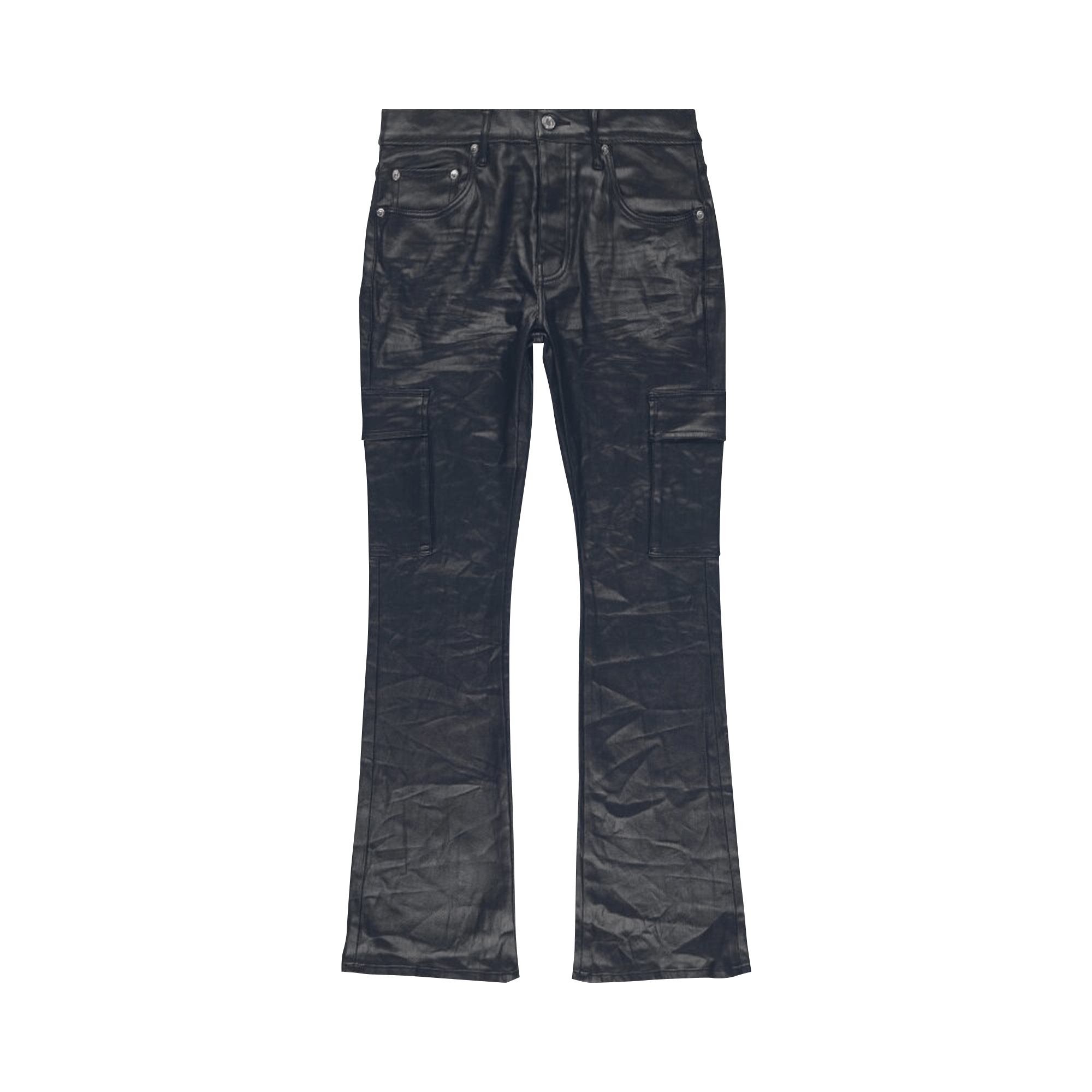 PURPLE BRAND Cargo Flare Jeans 'Black Patent Film'
