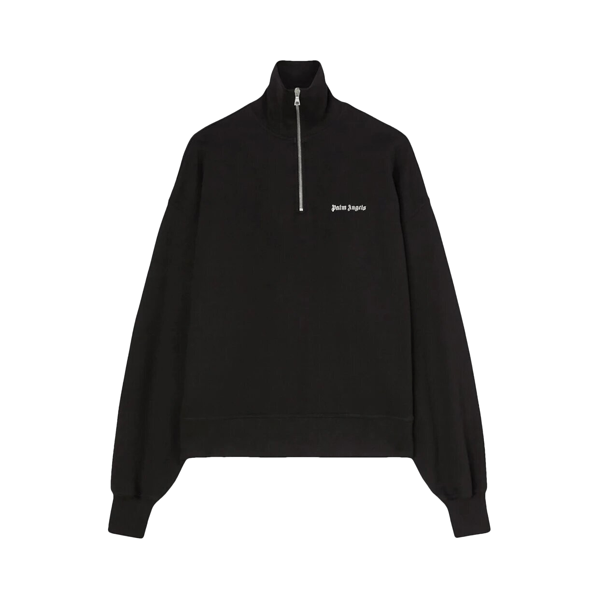 Palm Angels Logo Embroidered Half Zip Sweatshirt 'Black/White'