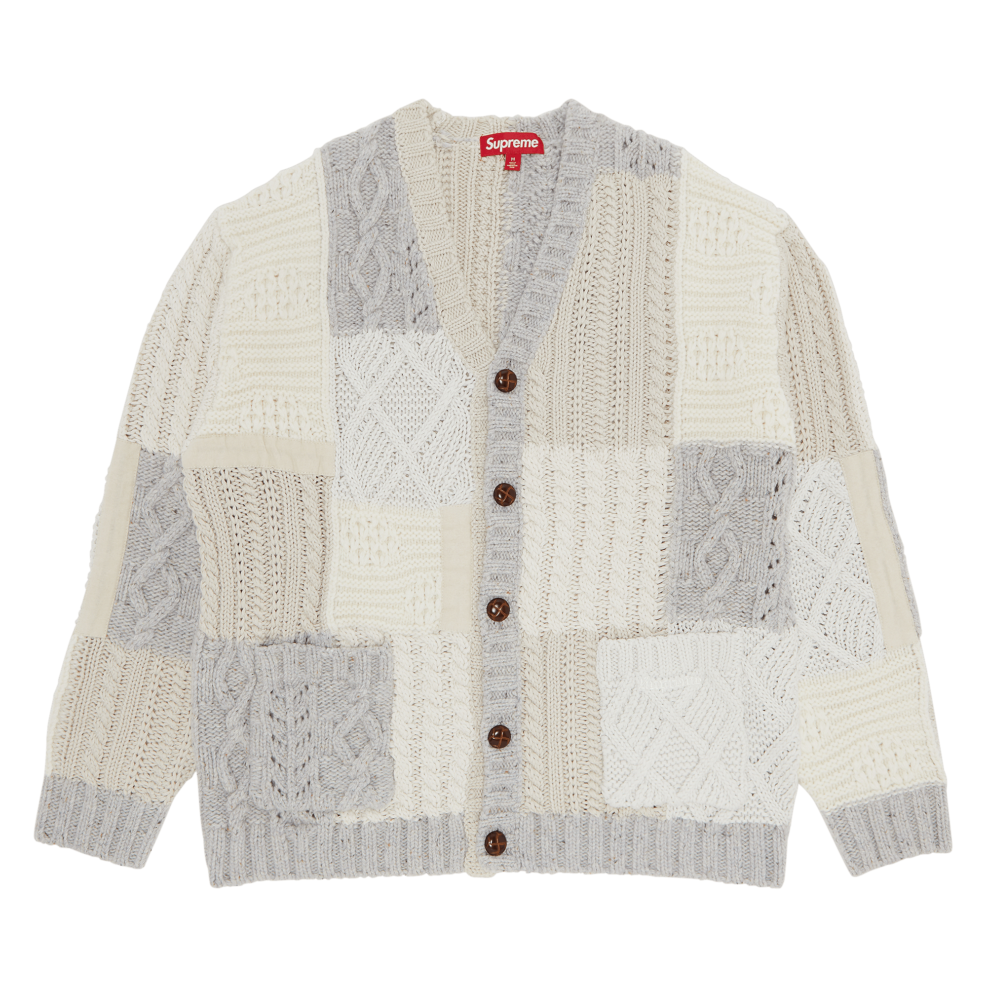 Supreme Patchwork Cable Knit Cardigan 'Ivory'