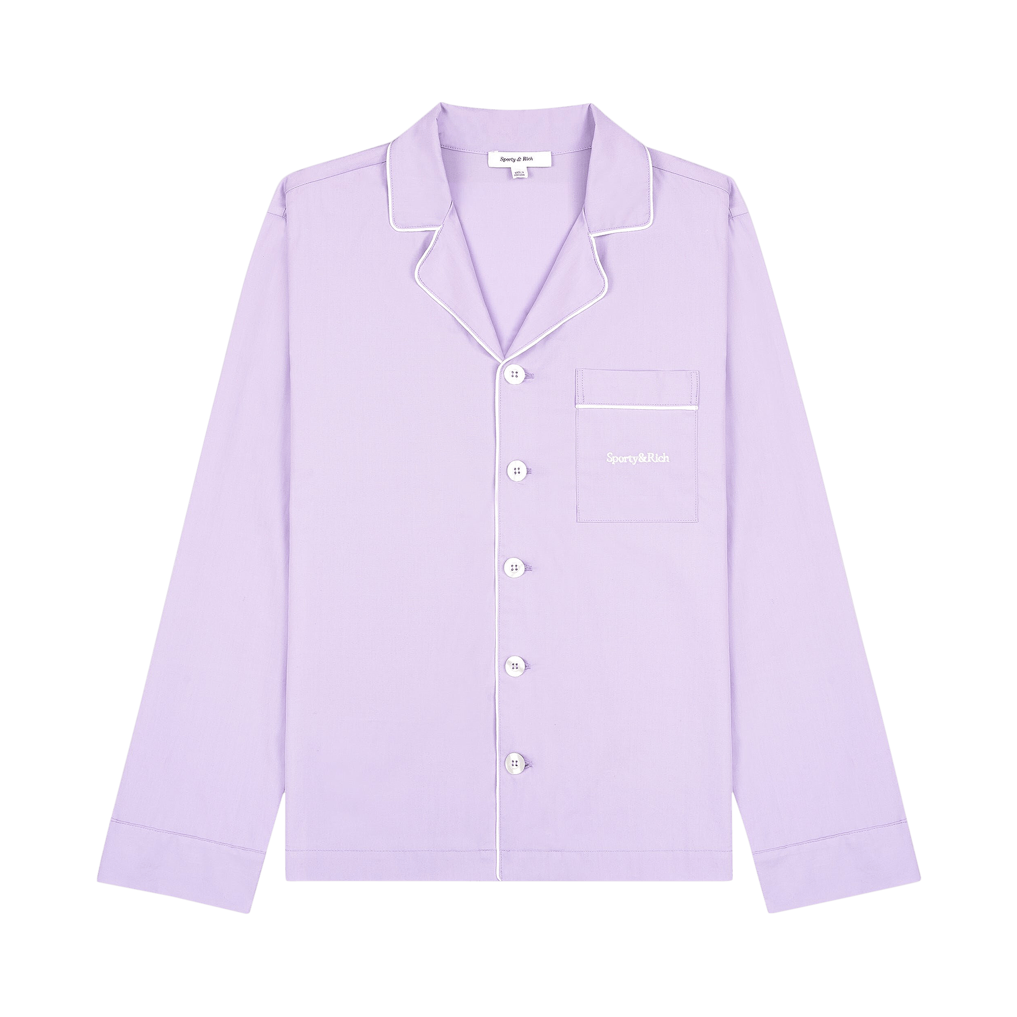 Sporty & Rich Serif Logo Pyjama Shirt 'Lilac/White'