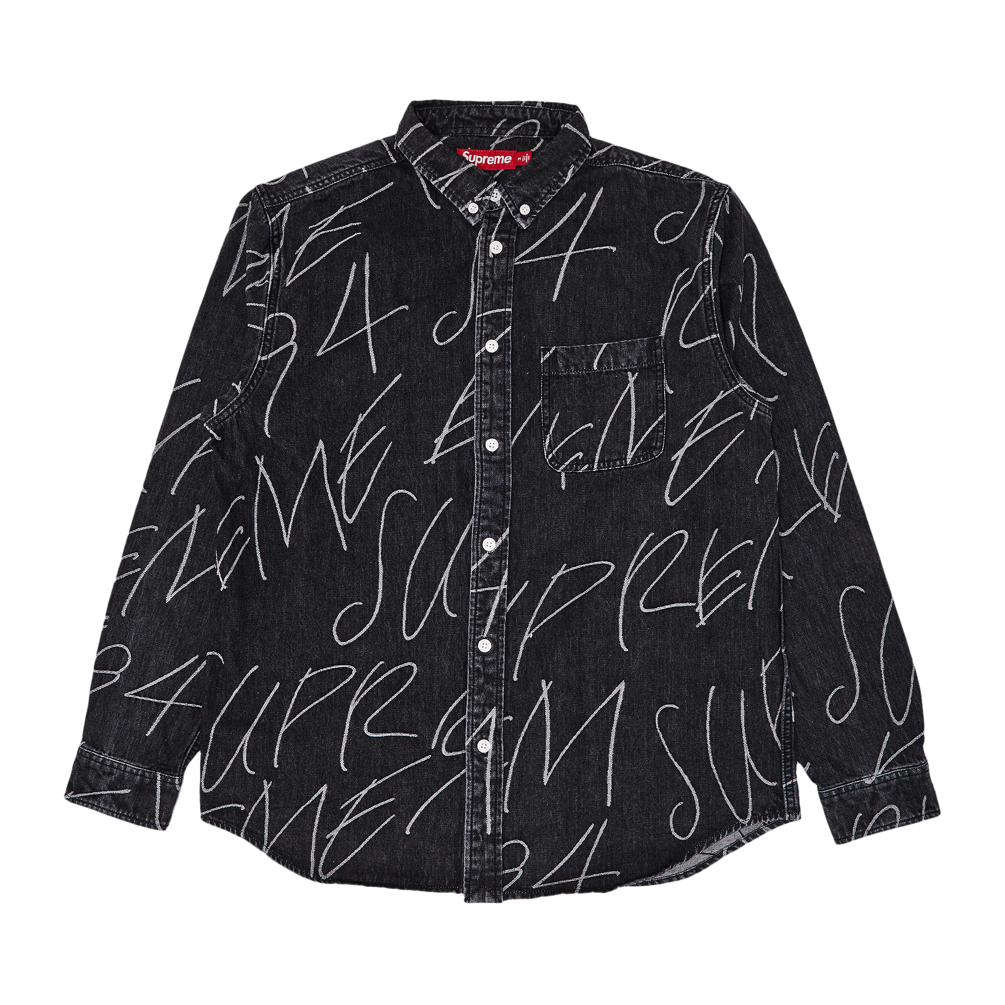 Supreme Handwriting Jacquard Denim Shirt 'Washed Black'