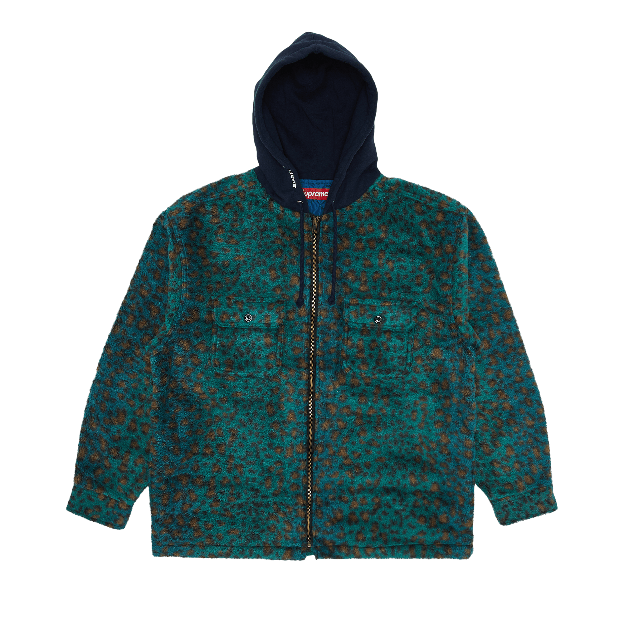 Supreme Fleece Zip Hooded Shirt 'Teal Leopard'