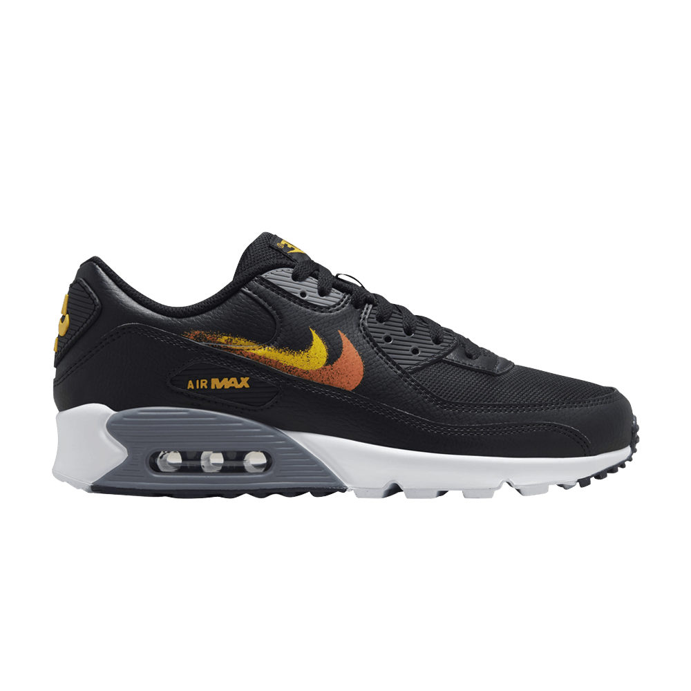 Nike Air Max 90 'Spray Paint Swoosh - Black Gold Orange'