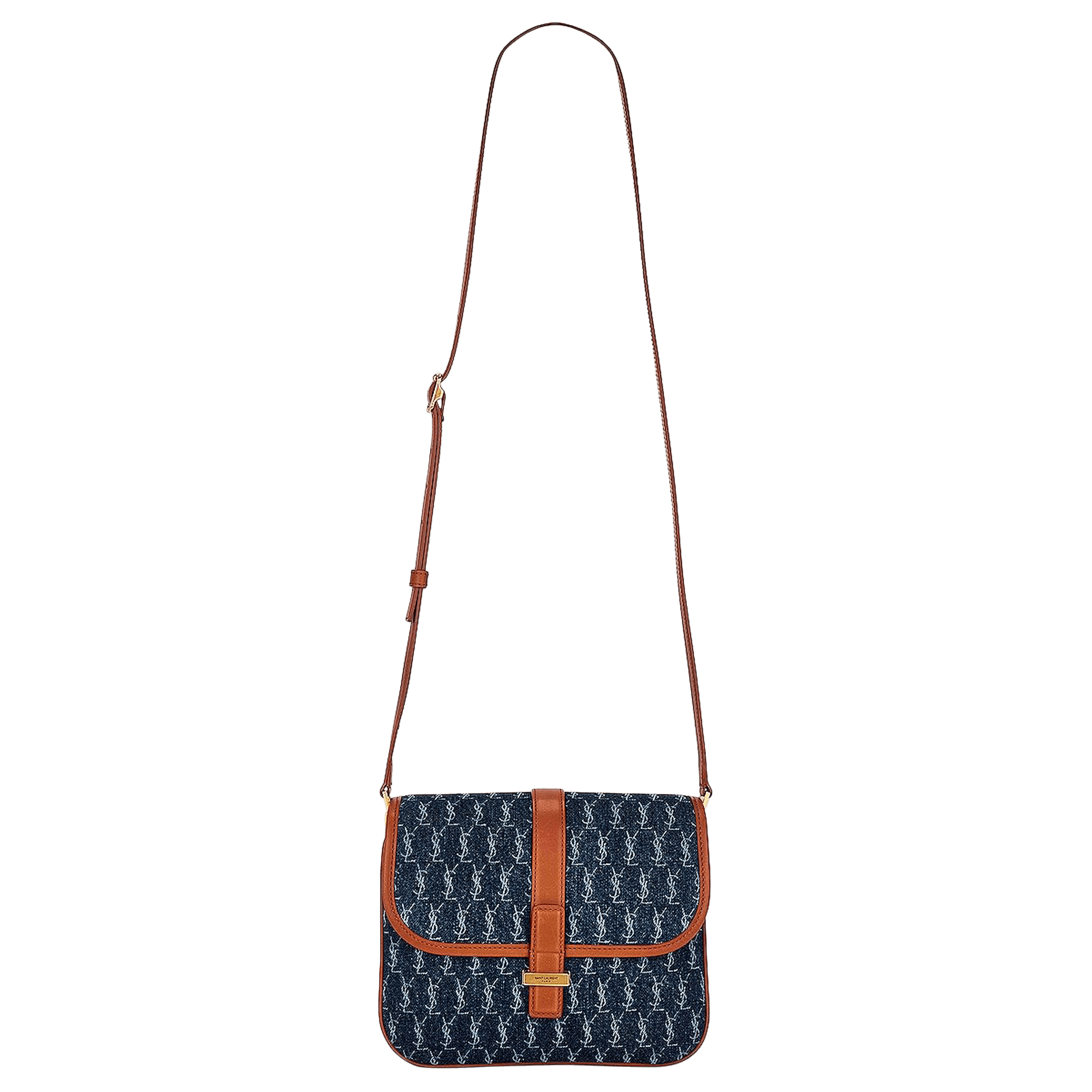 Saint Laurent Small Monogram All Over Satchel Bag 'Navy Blue/Chalk/Brick'