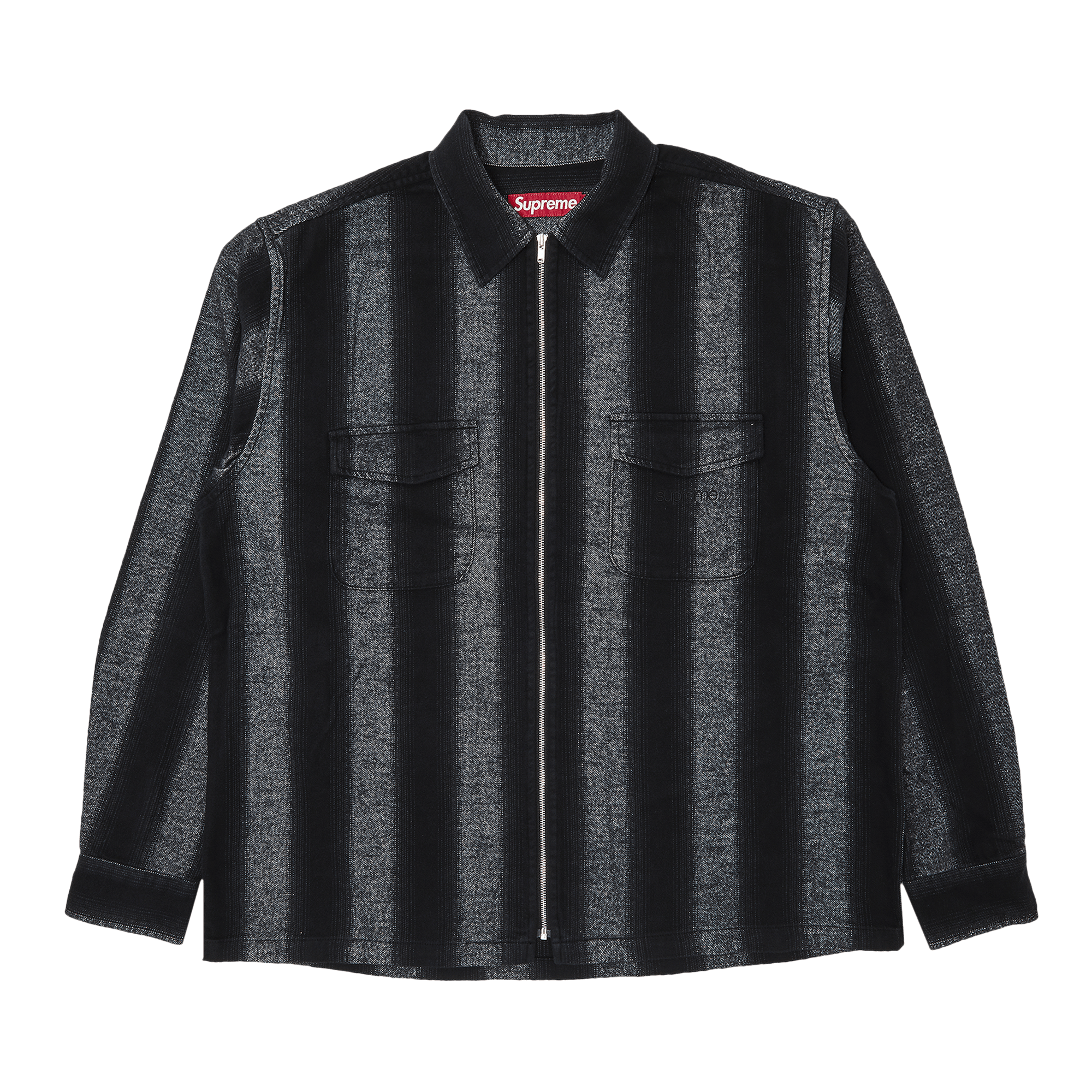 Supreme Stripe Flannel Zip Up Shirt 'Black'