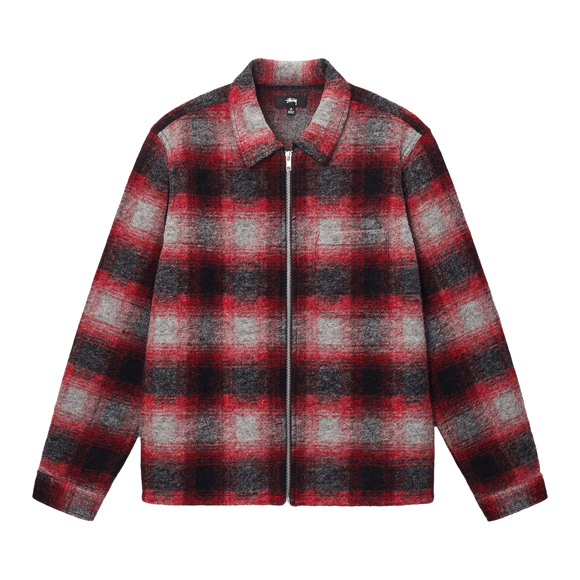 Stussy Brushed Wool Plaid Zip Shirt 'Red'