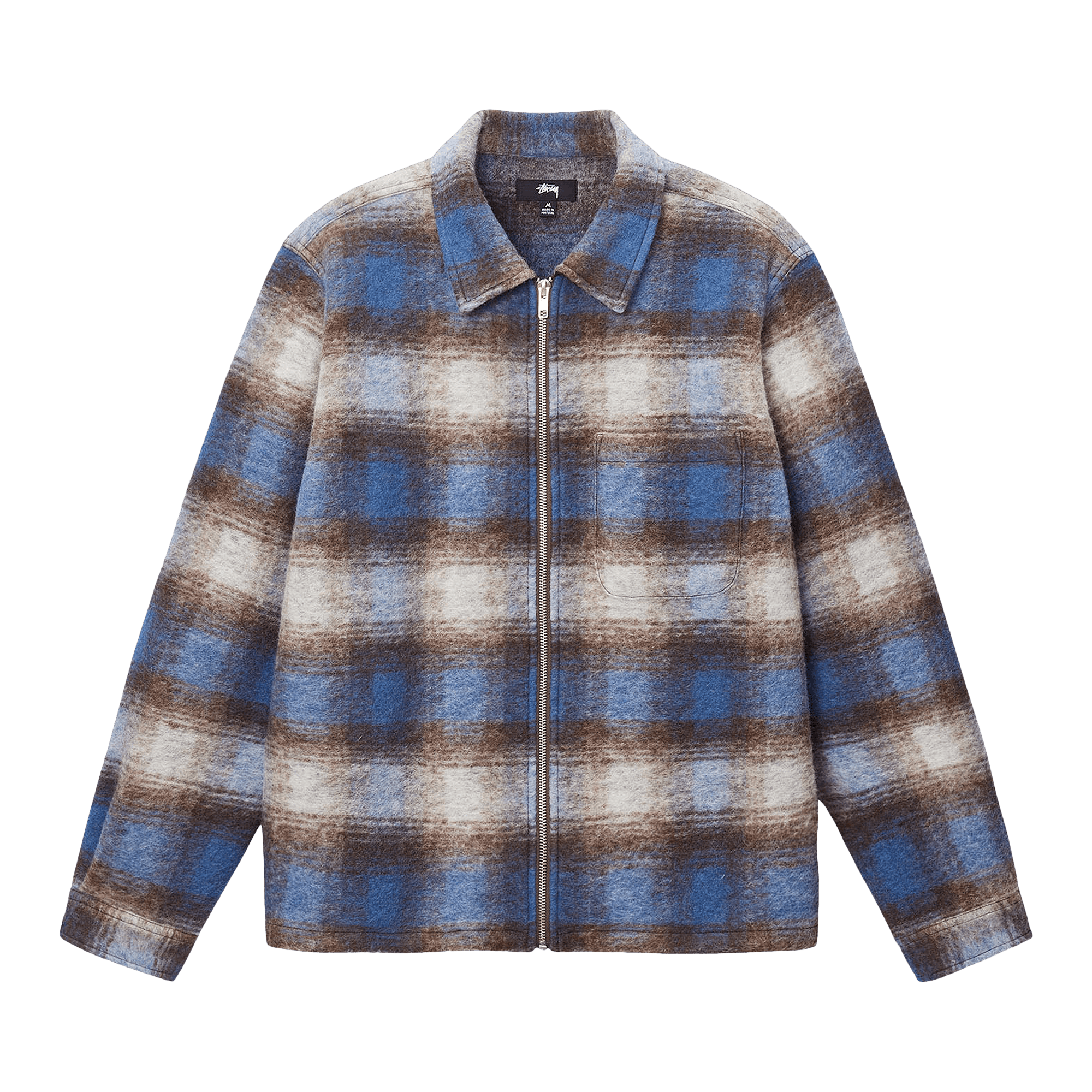Stussy Brushed Wool Plaid Zip Shirt 'Blue'