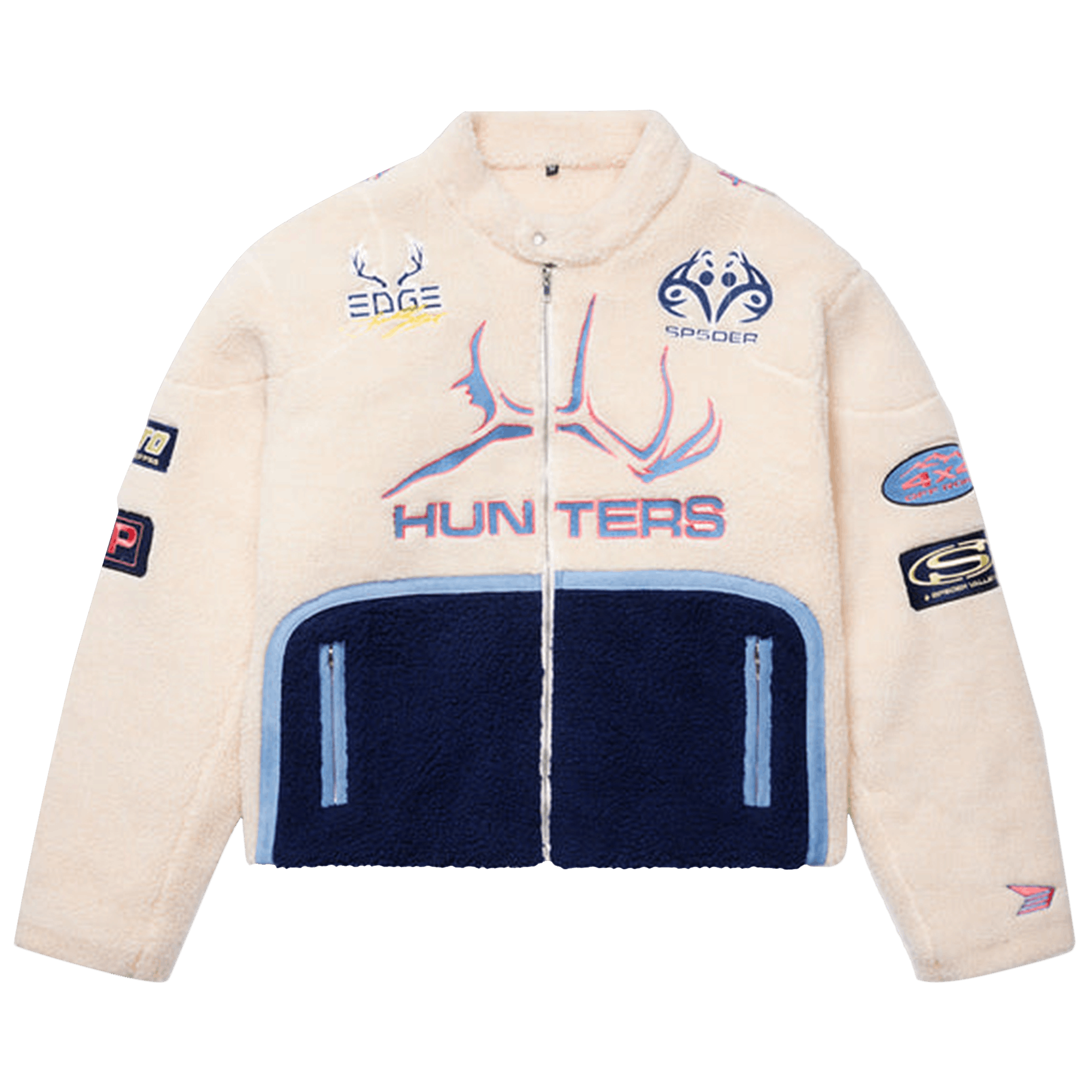Sp5der Sherpa Hunter Moto Jacket 'Ecru/Navy'
