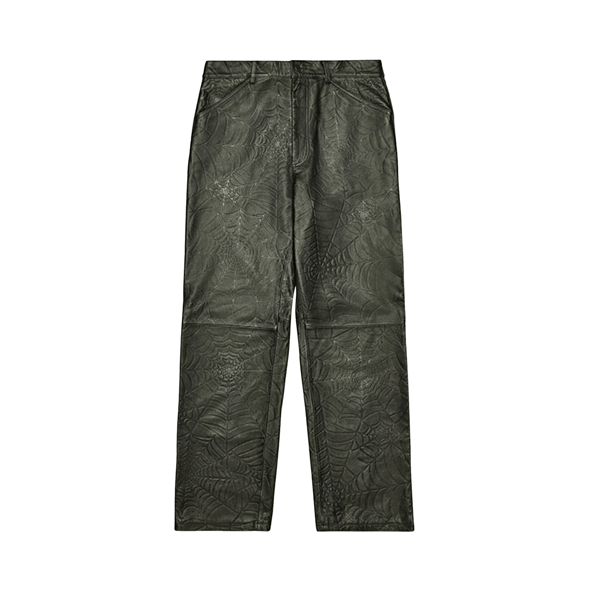 Sp5der Debossed Web Leather Pant 'Black'
