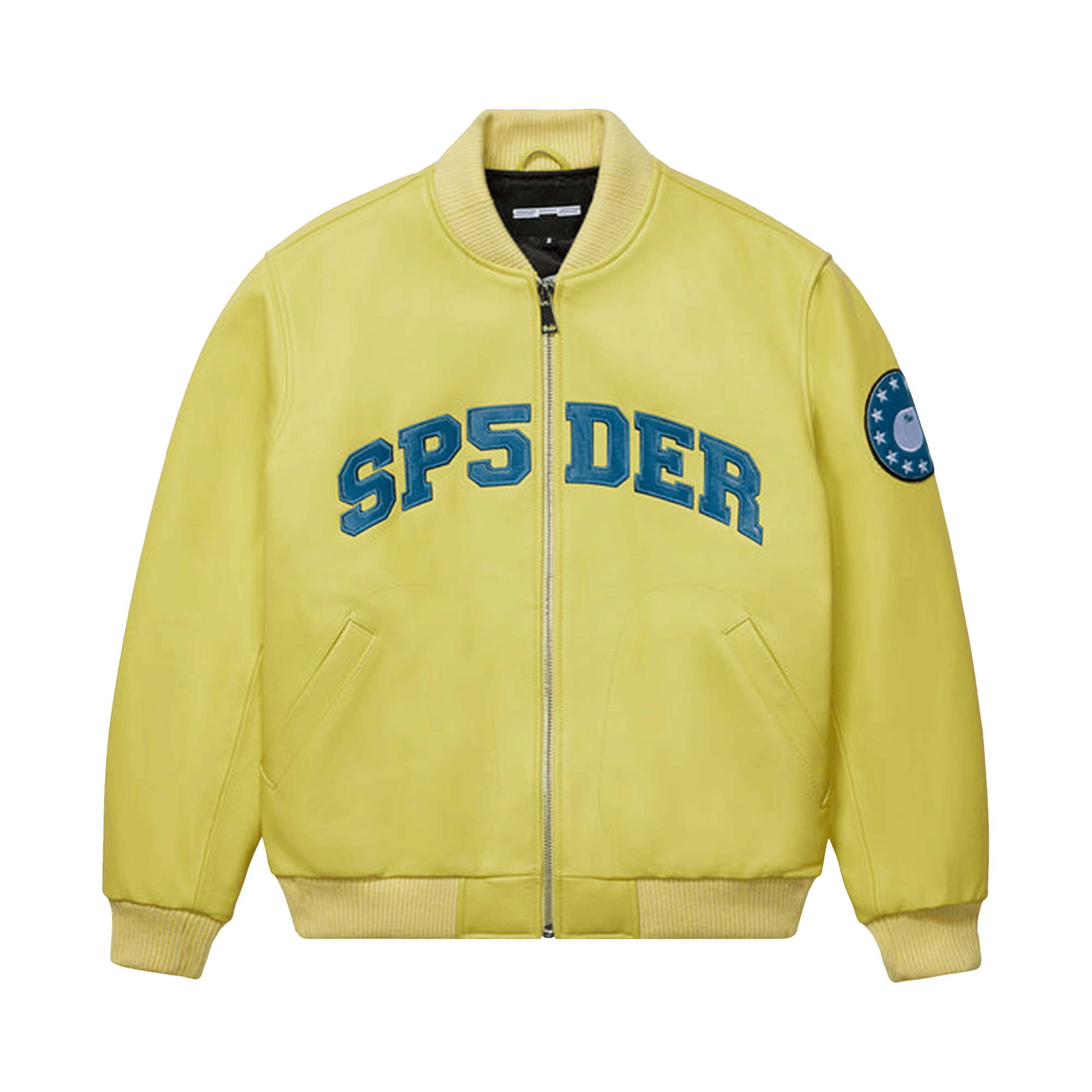 Sp5der Leather Logo Bomber Jacket 'Yellow'