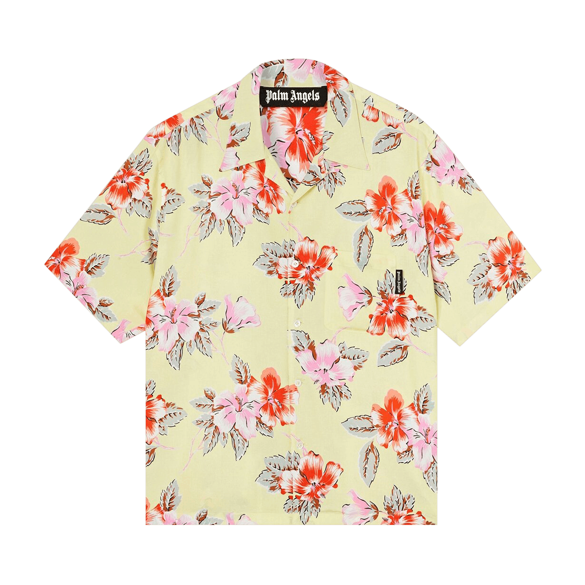 Palm Angels Hibiscus Print Button Down Bowling Shirt 'Yellow'
