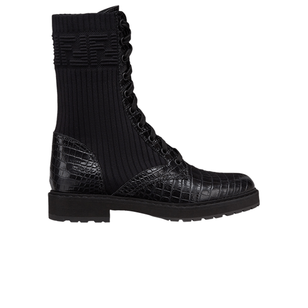 Fendi Wmns FF Rockoko Biker Boot 'Black Croc'
