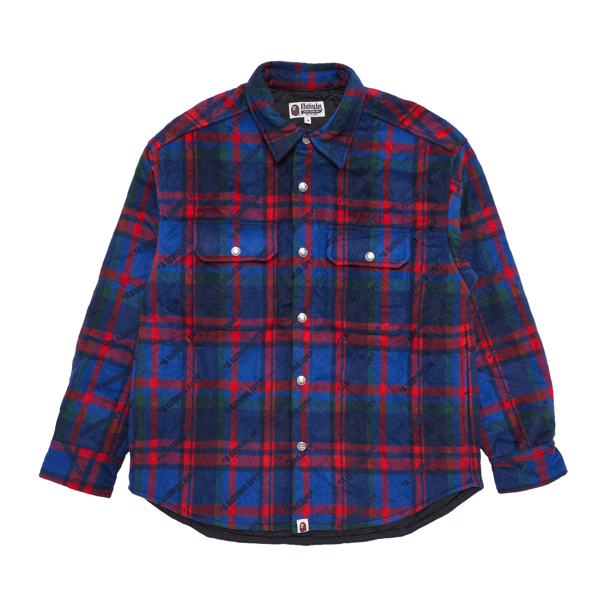 BAPE Logo Check Pattern Padded Flannel Shirt Jacket 'Navy'