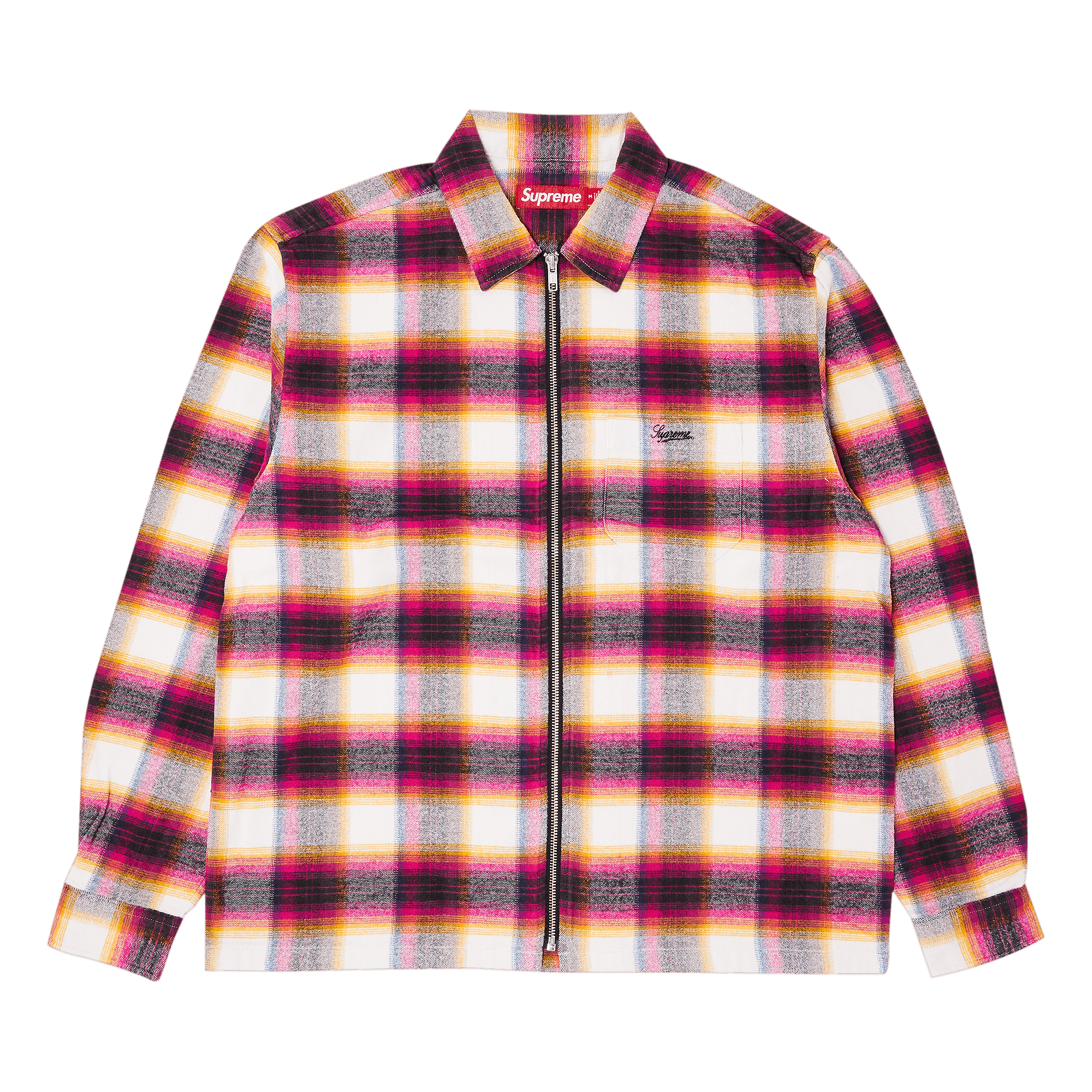 Supreme Shadow Plaid Flannel Zip Up Shirt 'White'