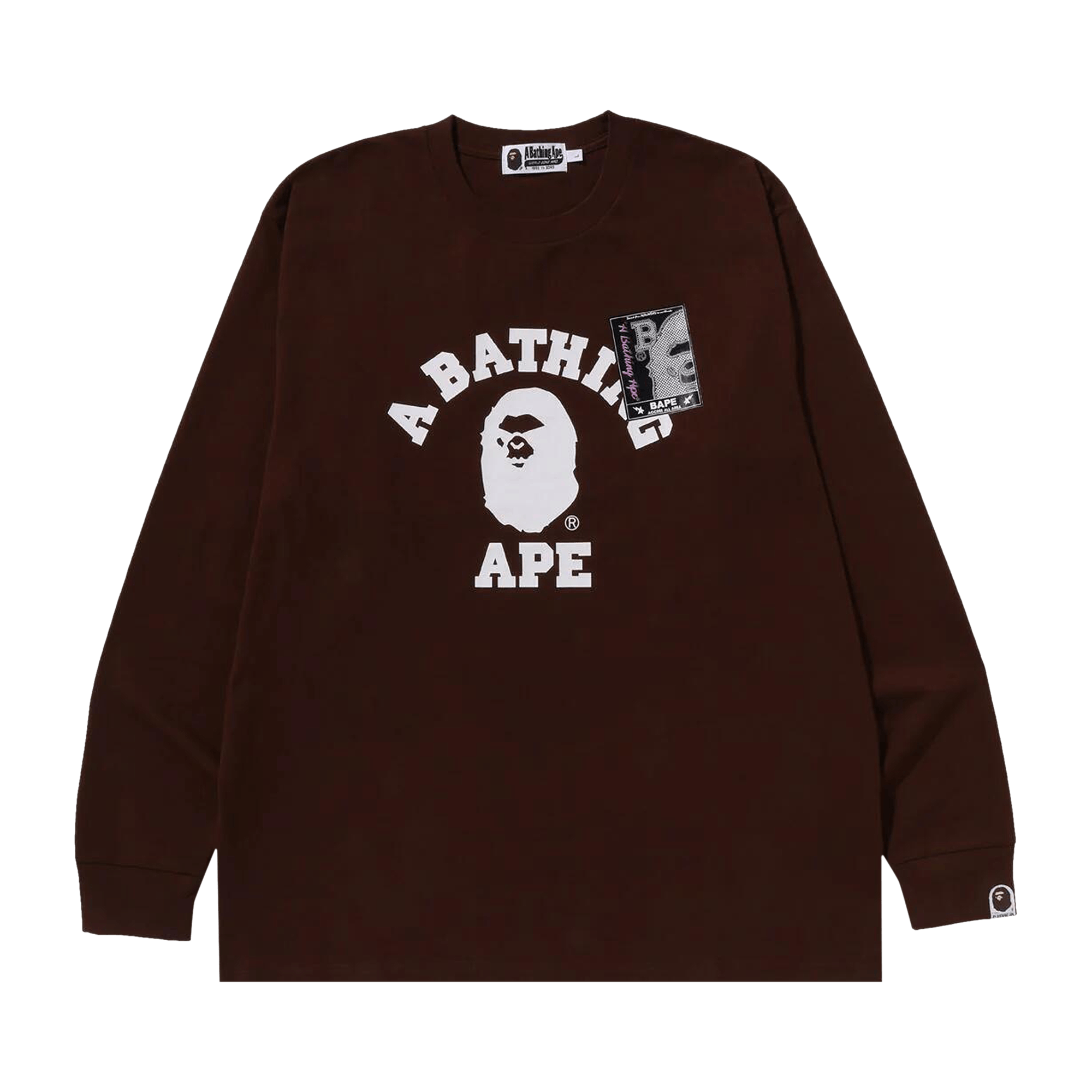 BAPE Mad Face College Long-Sleeve Tee 'Brown'