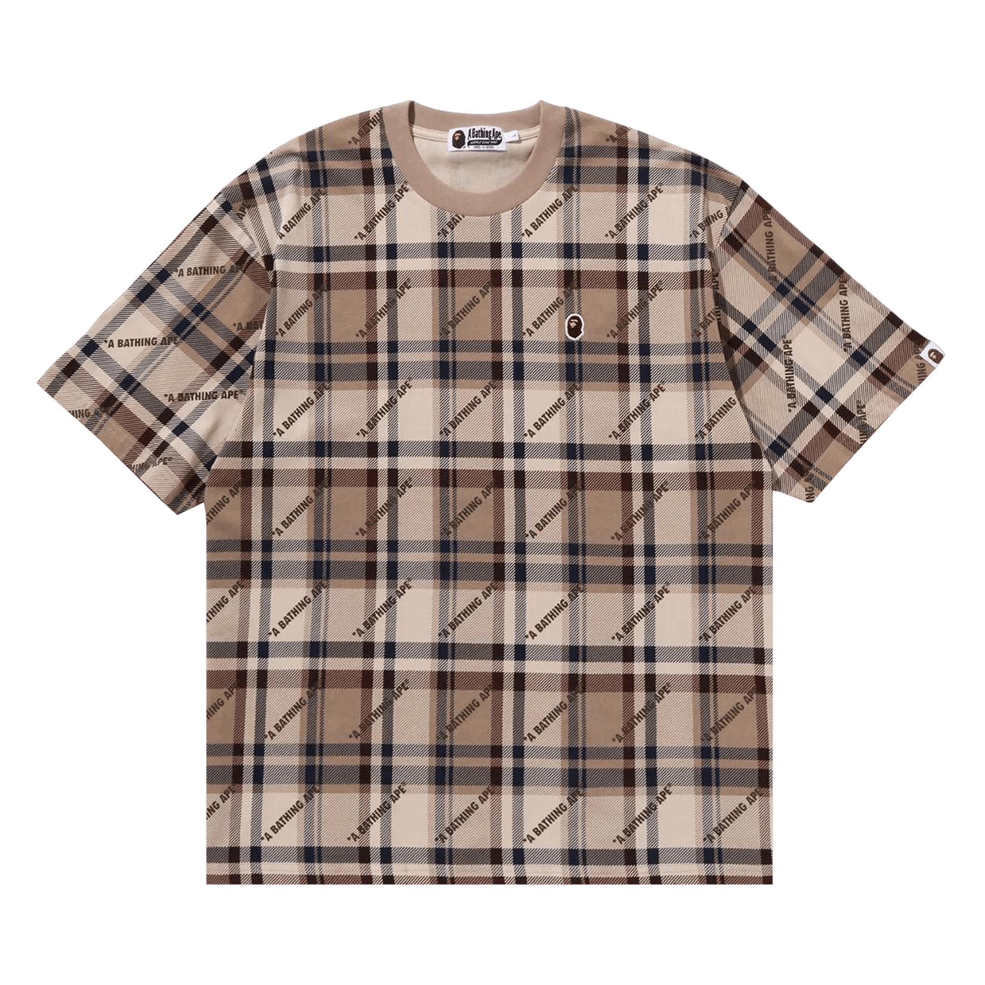 BAPE A Bathing Ape Logo Check Pattern Tee 'Beige'