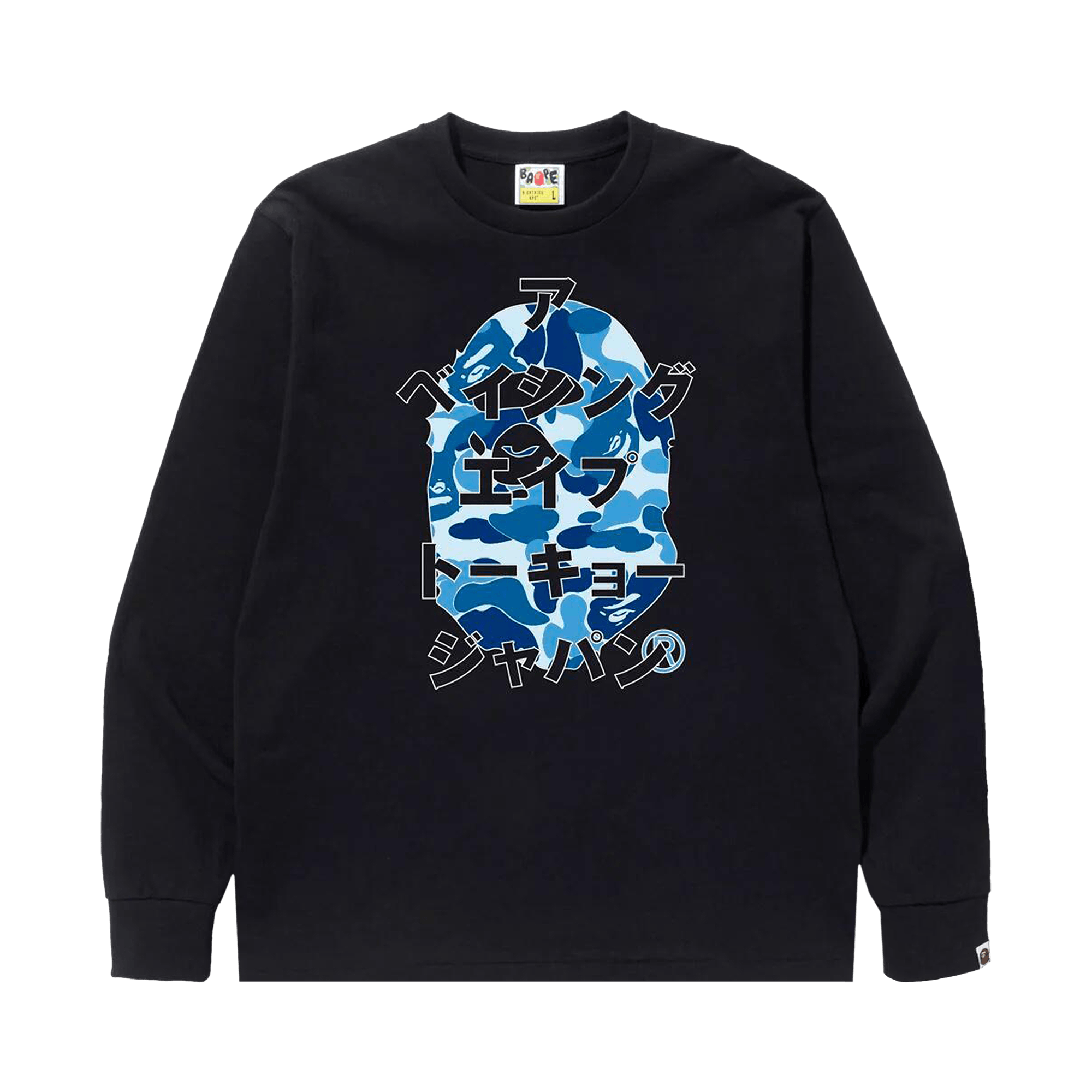 BAPE ABC Camo Japanese Letters Long-Sleeve Tee 'Black/Blue'