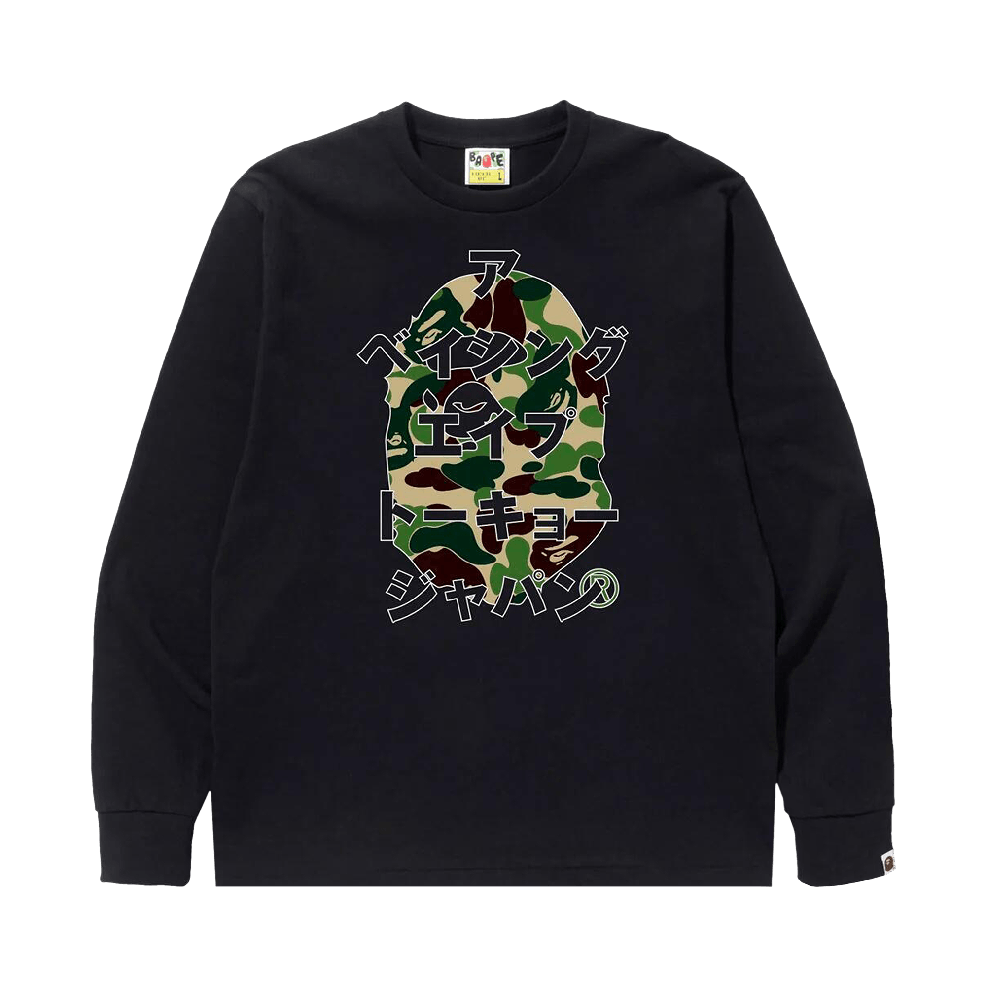 BAPE ABC Camo Japanese Letters Long-Sleeve Tee 'Black/Green'
