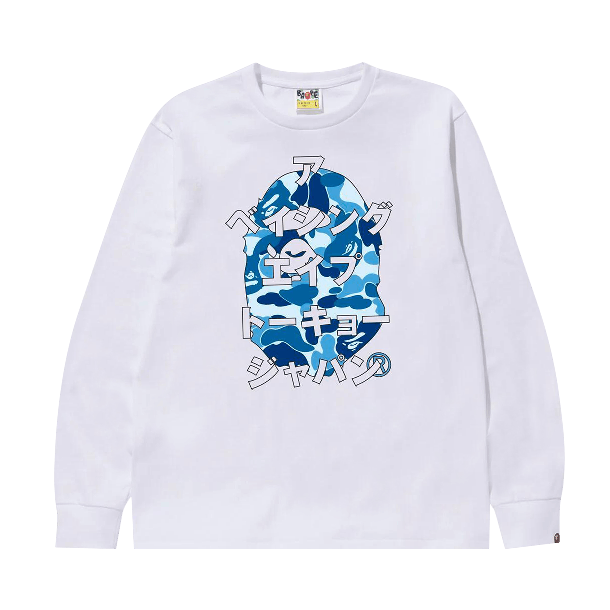 BAPE ABC Camo Japanese Letters Long-Sleeve Tee 'White/Blue'