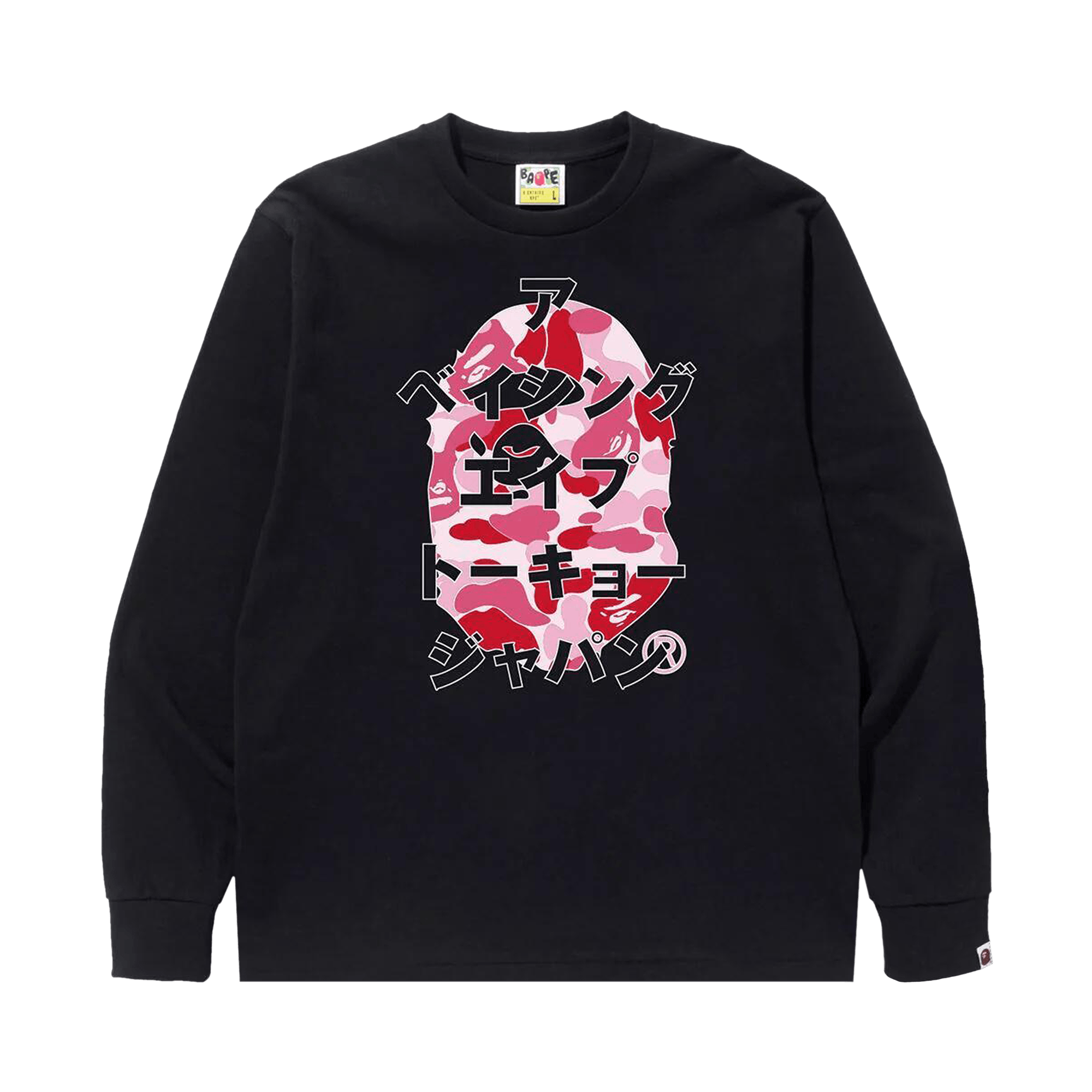 BAPE ABC Camo Japanese Letters Long-Sleeve Tee 'Black/Pink'