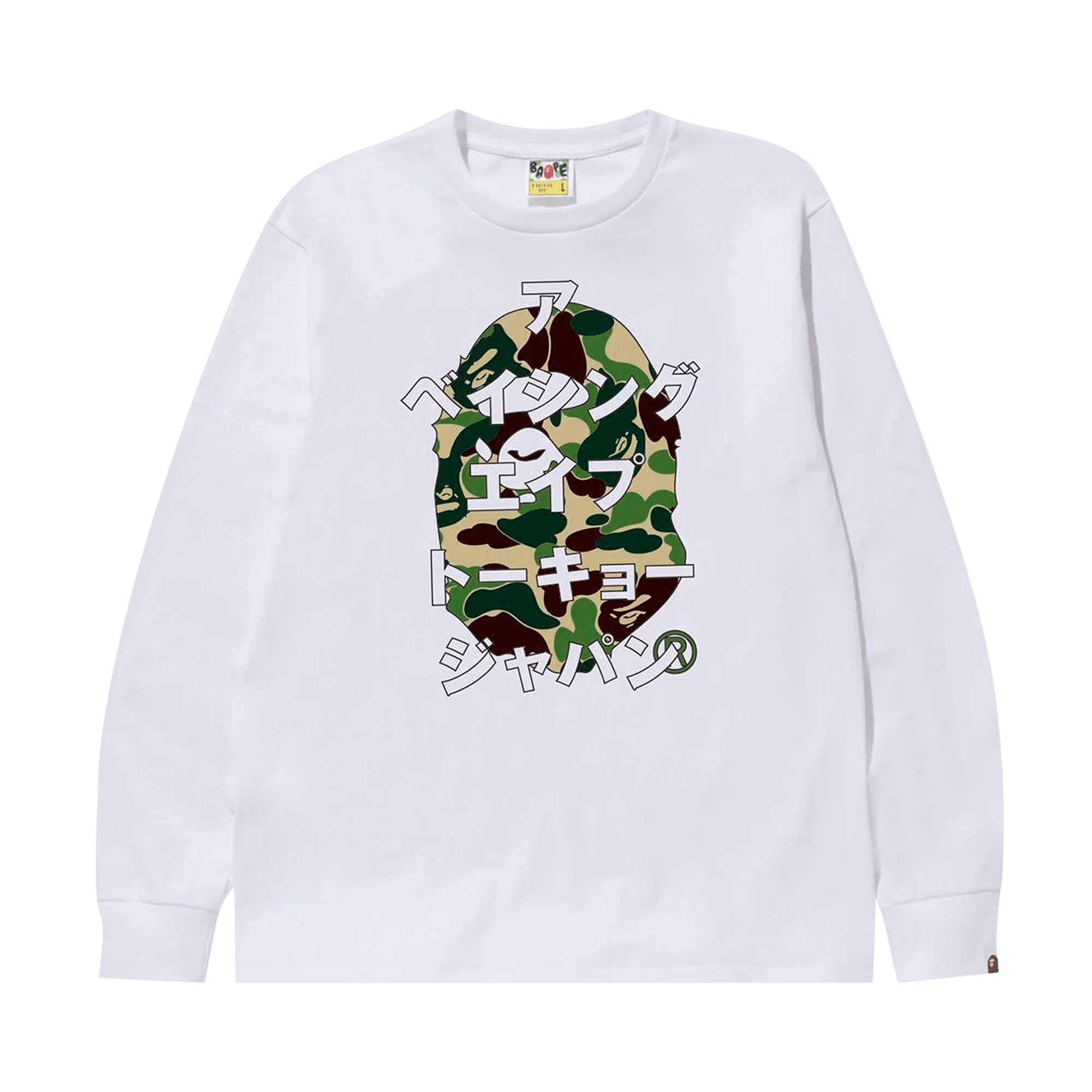 BAPE ABC Camo Japanese Letters Long-Sleeve Tee 'White/Green'
