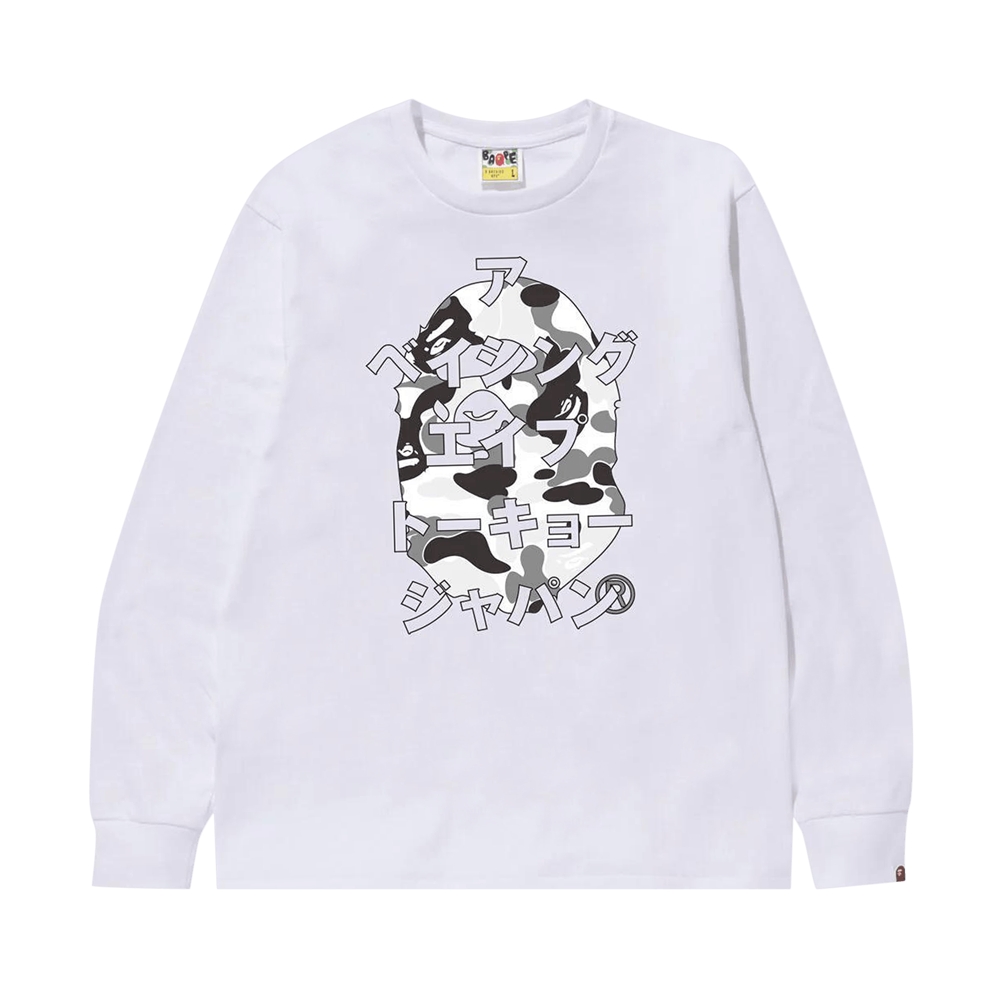 BAPE ABC Camo Japanese Letters Long-Sleeve Tee 'White/Grey'
