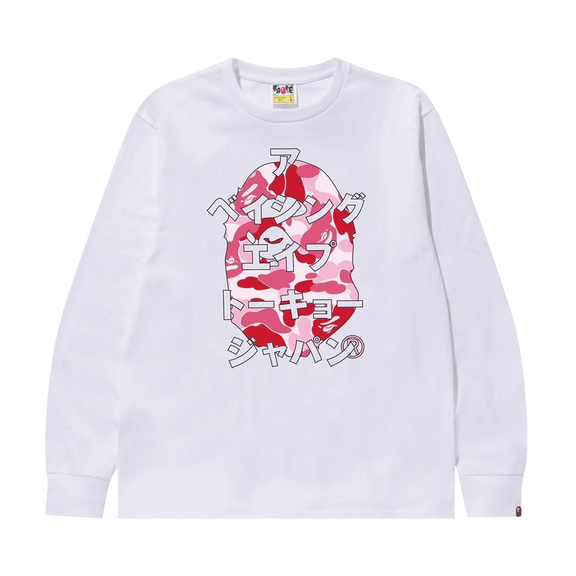 BAPE ABC Camo Japanese Letters Long-Sleeve Tee 'White/Pink'