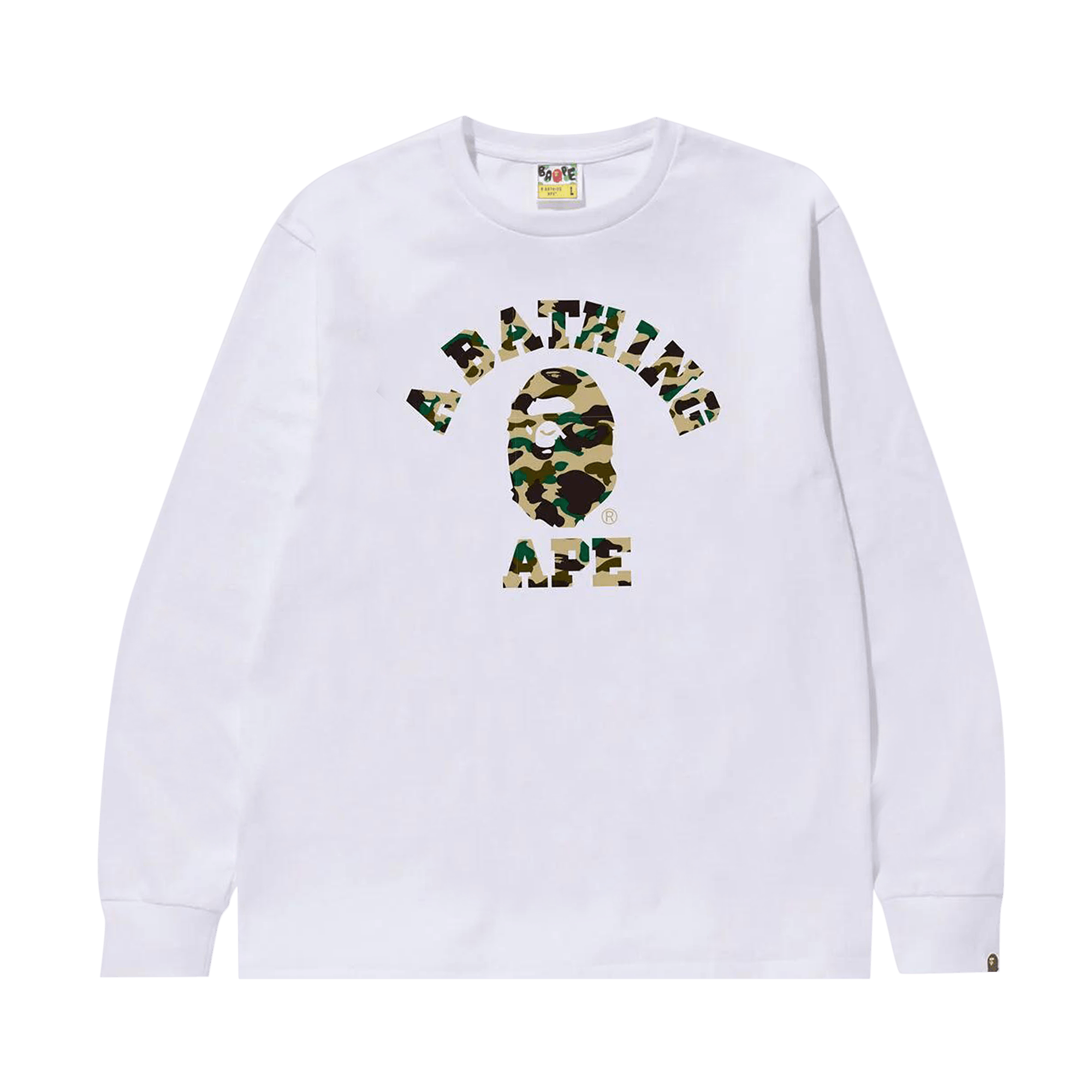 BAPE 1st Camo College Long-Sleeve Tee 'White/Yellow'